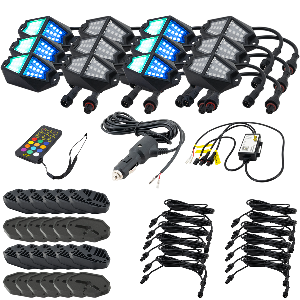 Stinger 12-Pc RGB Dynamic Rock Light Kit w/Bluetooth Remote & On/Off Switch - ENLIGHT10 App Compatible
