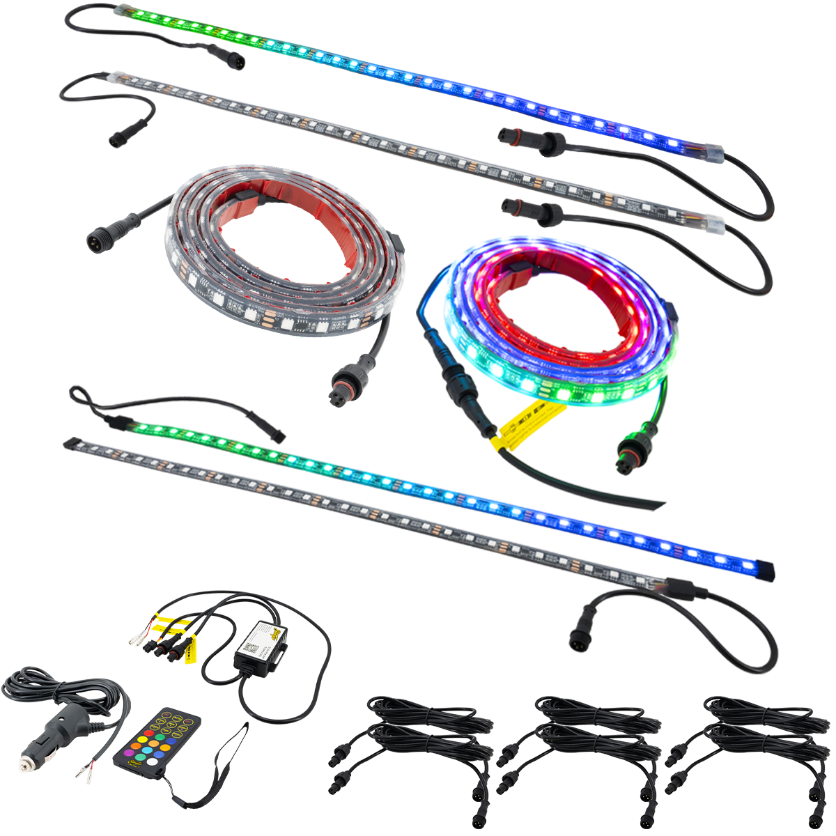 Stinger 6-Pc Dynamic RGB LED Underglow Strip Light Kit, On/Off Adapter & Bluetooth Remote - ENLIGHT10 App Compatible