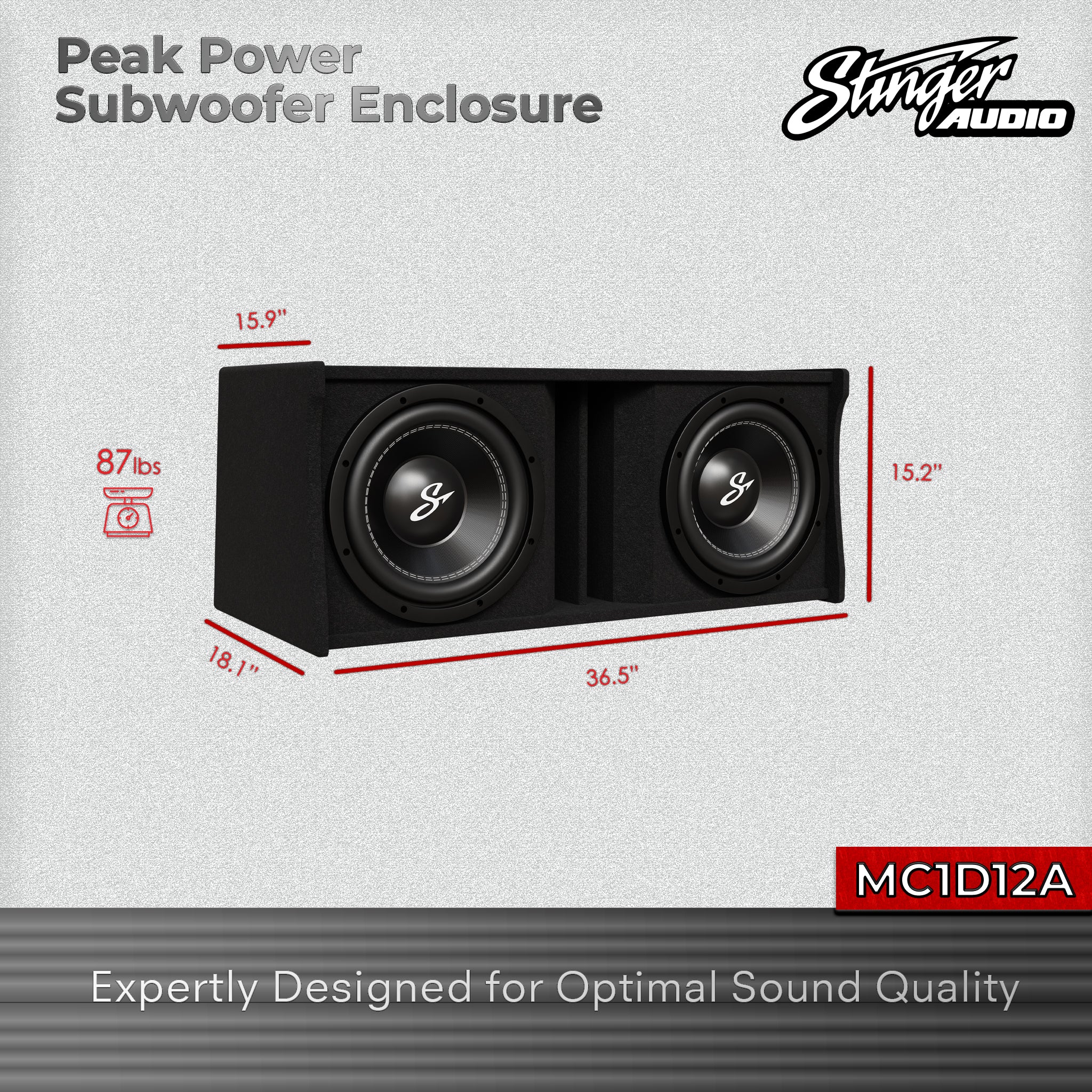 Dual 12" 1,400 Watt (RMS) Loaded Ported Subwoofer Box Enclosure (1,400 Watts RMS/2,400 Watts Max)