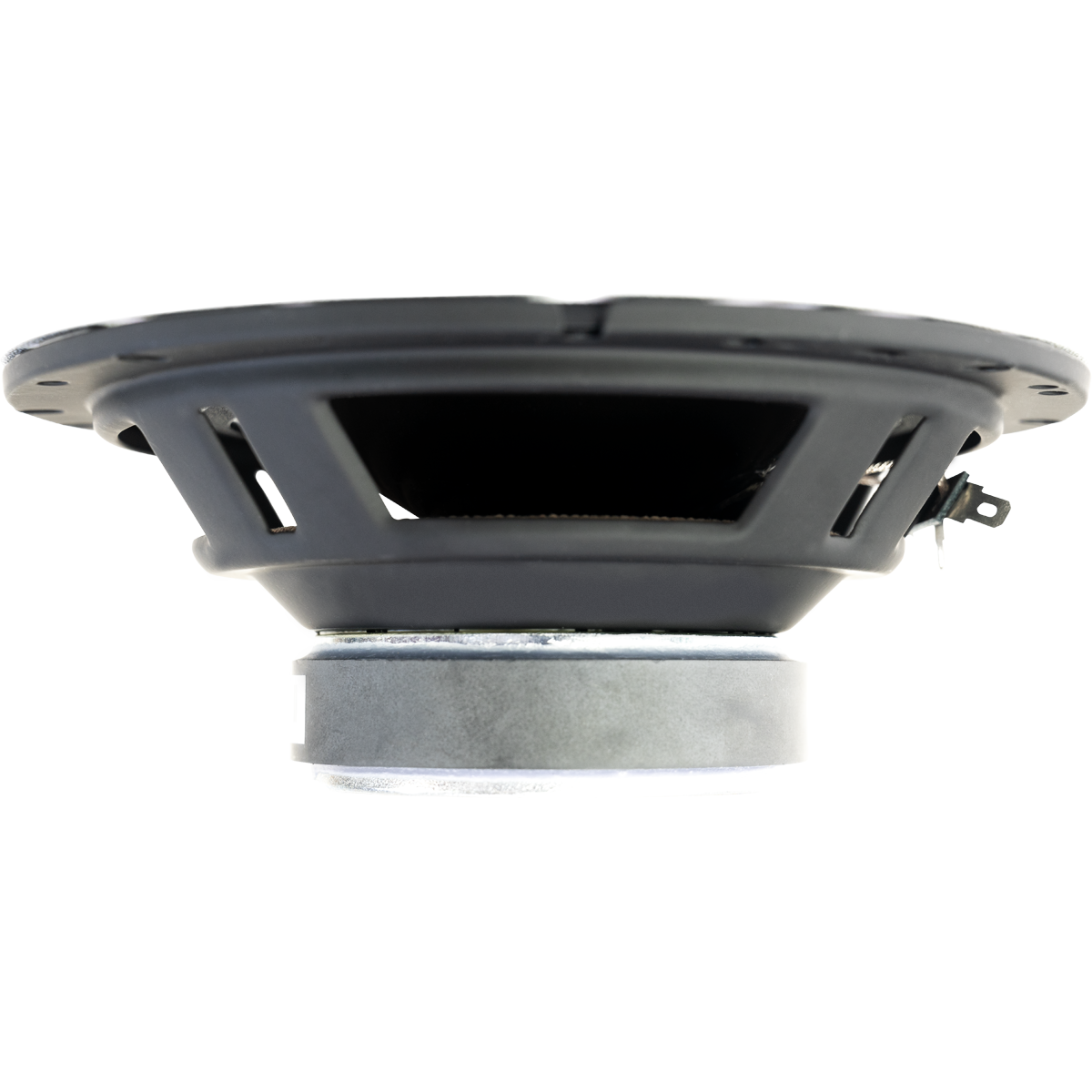 Single Stinger Audio 6.5" 50 Watt (RMS) Component Car Speaker (no grill) faceing upwards on a white background