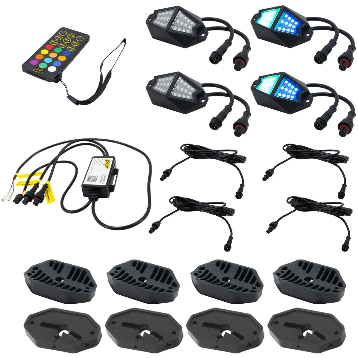 Stinger 4-Pc RGB Dynamic Rock Light Kit w/Bluetooth Remote & On/Off Switch - ENLIGHT10 App Compatible