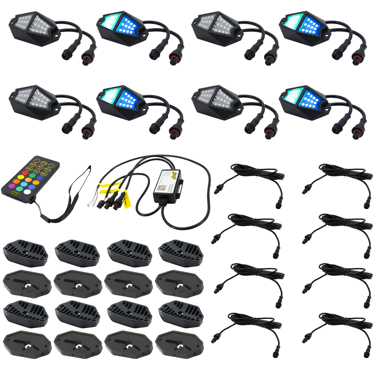 Stinger 8-Pc RGB Dynamic Rock Light Kit w/Bluetooth Remote & On/Off Switch - ENLIGHT10 App Compatible