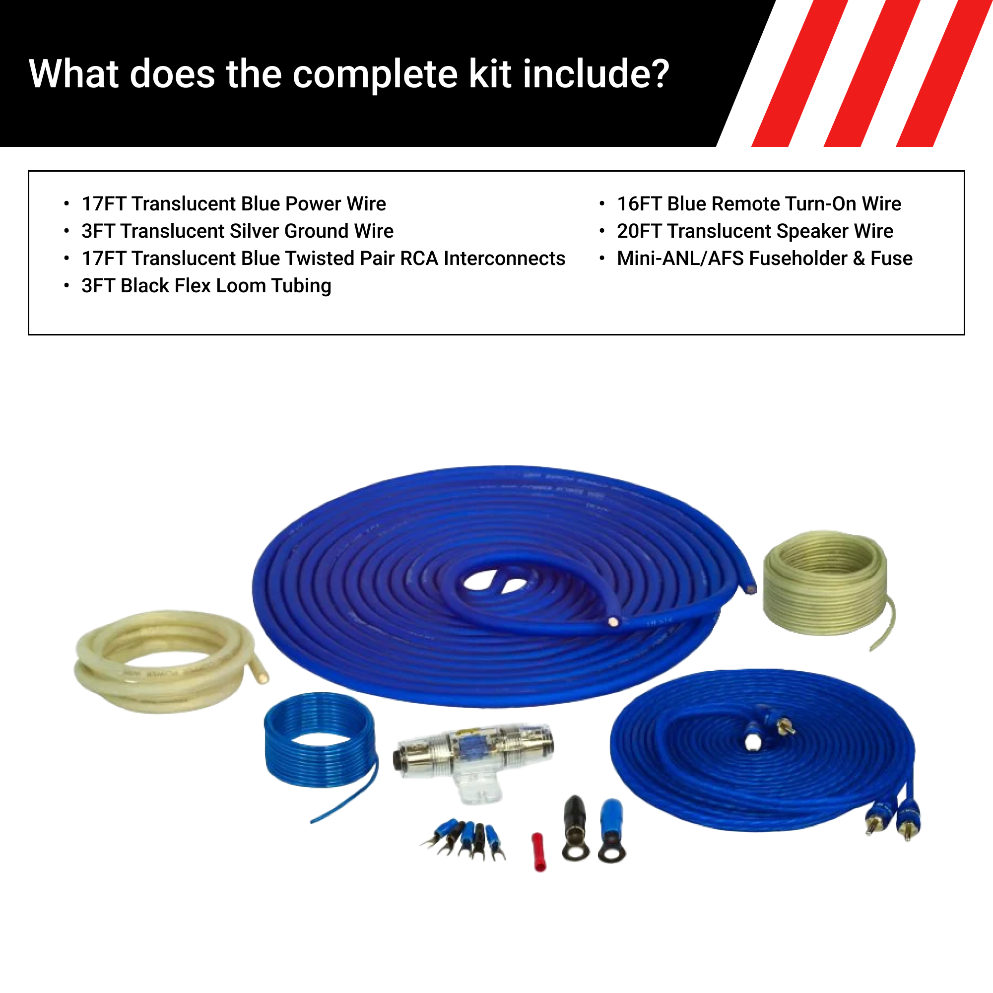 4GA 1200 Watt Complete Amplifier Copper Wiring Kit