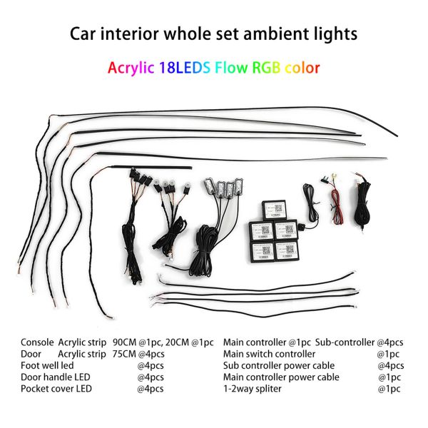 LED Interior Ambient 18 - Piece RGBW Multicolor Ultra - Flow Series ColorSmart 4 - Door Vehicle Complete Kit