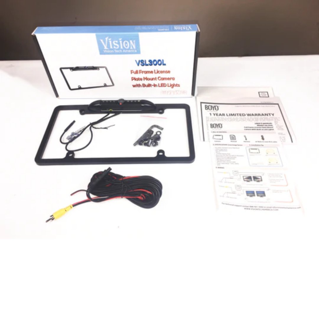 VISION Full-Frame License Plate Backup Camera with Built-in LED Lights (Black) | VSL300L