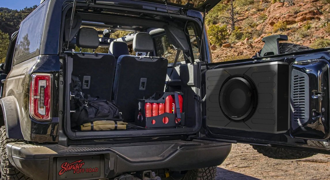 SWING GATE-MOUNTED 12-INCH SUBWOOFER ENCLOSURE: FOR FORD BRONCO 2-DOOR AND 4-DOOR 2021 - Stinger