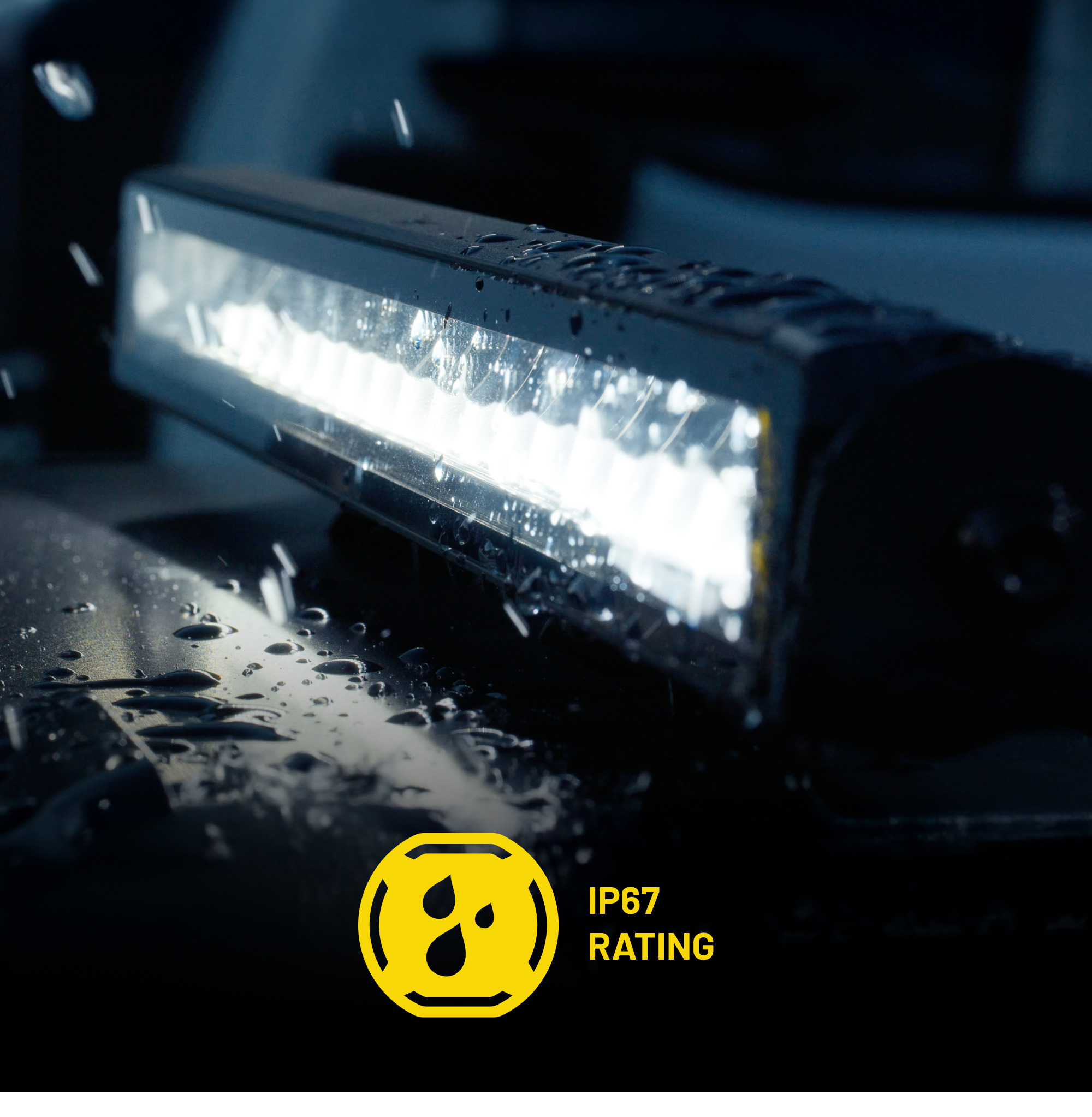 LED light bar on a vehicle with IP67 rating symbol