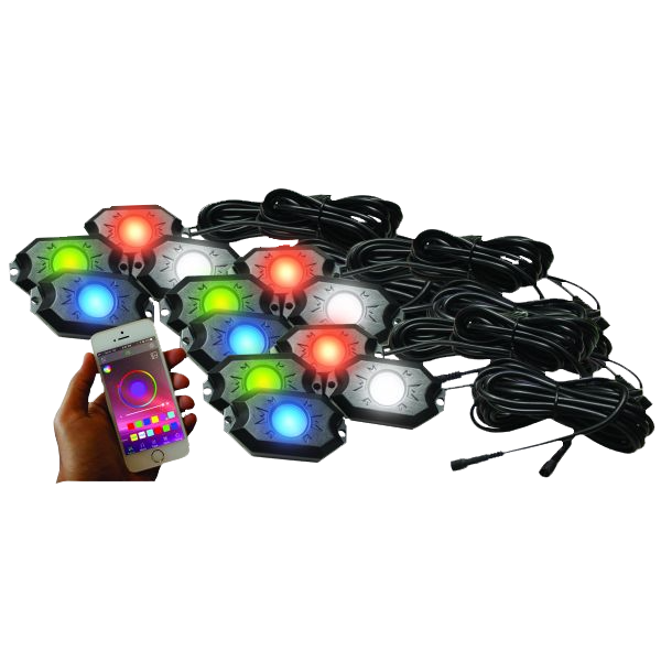12-POD RGBW Hi-Power Rock Light Complete Kit with Bluetooth App Controls by Race Sport Lighting
