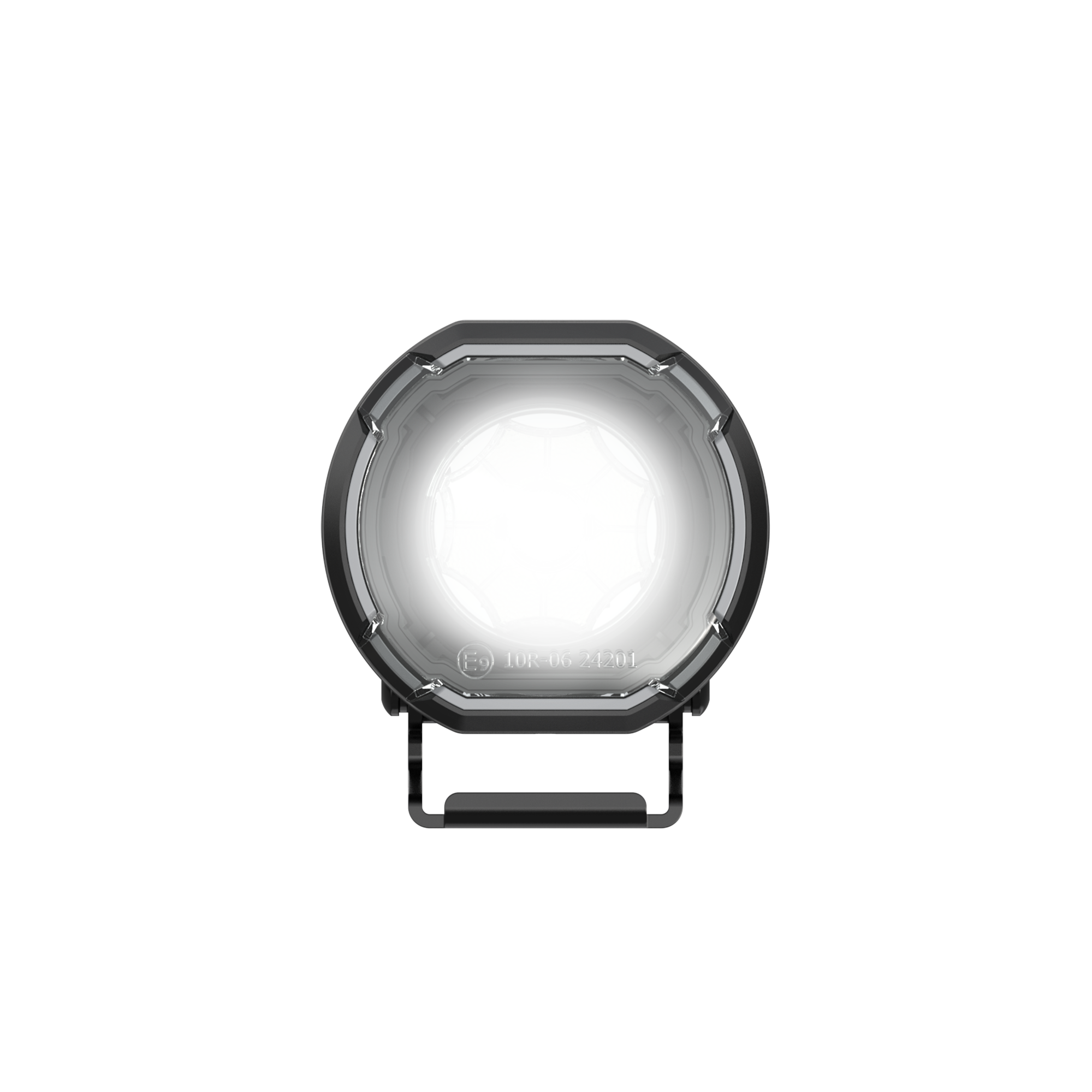 Round LED driving light with black housing and mounting bracket