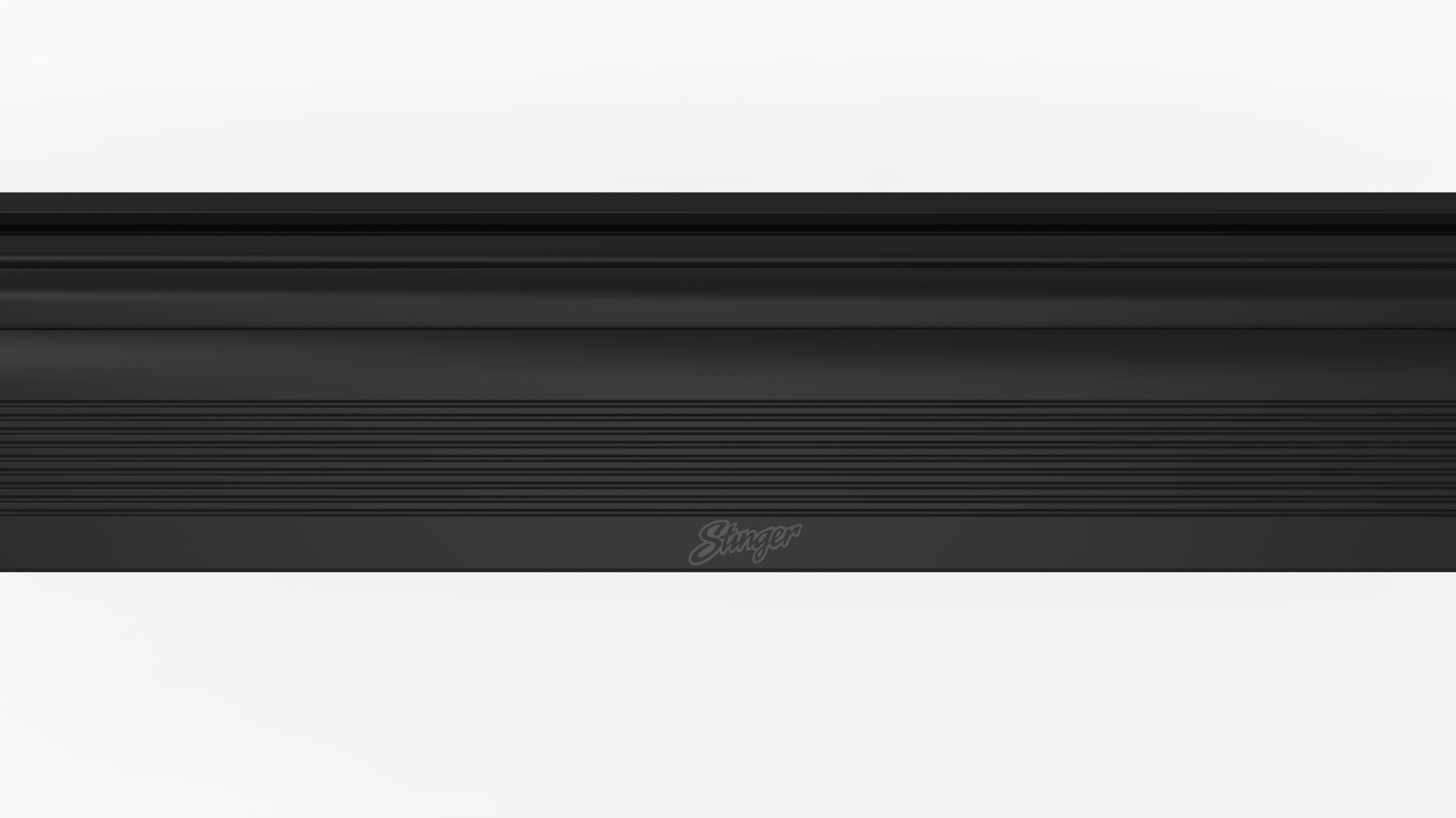 Black Stinger brand automotive trim piece with horizontal ribbed texture