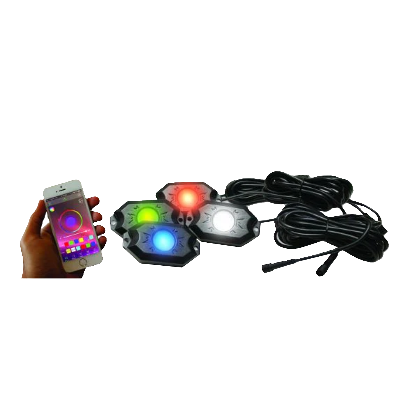 4-POD RGBW Hi-Power Rock Light Complete Kit with Bluetooth App Controls by Race Sport Lighting