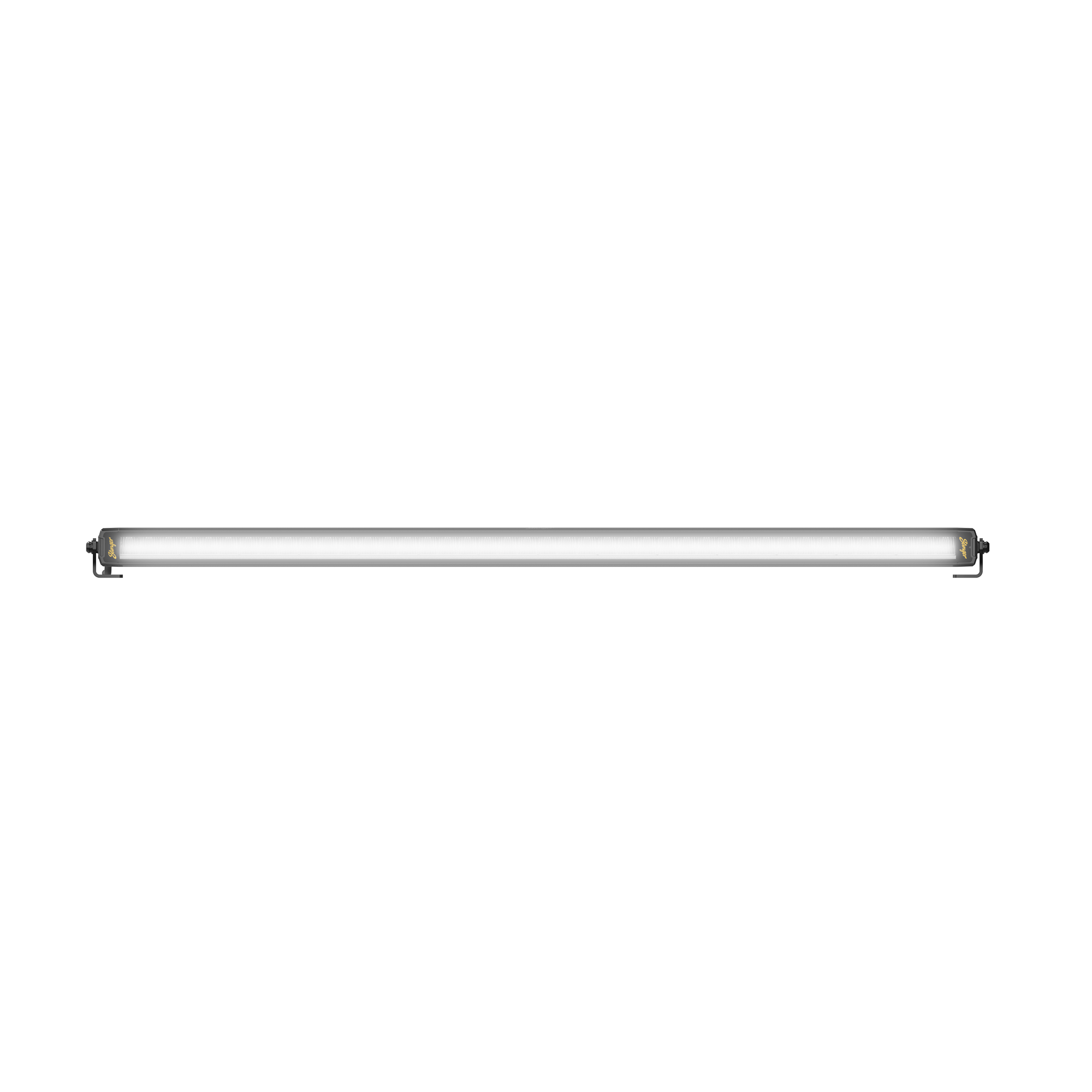 Slim LED light bar with black housing and mounting brackets