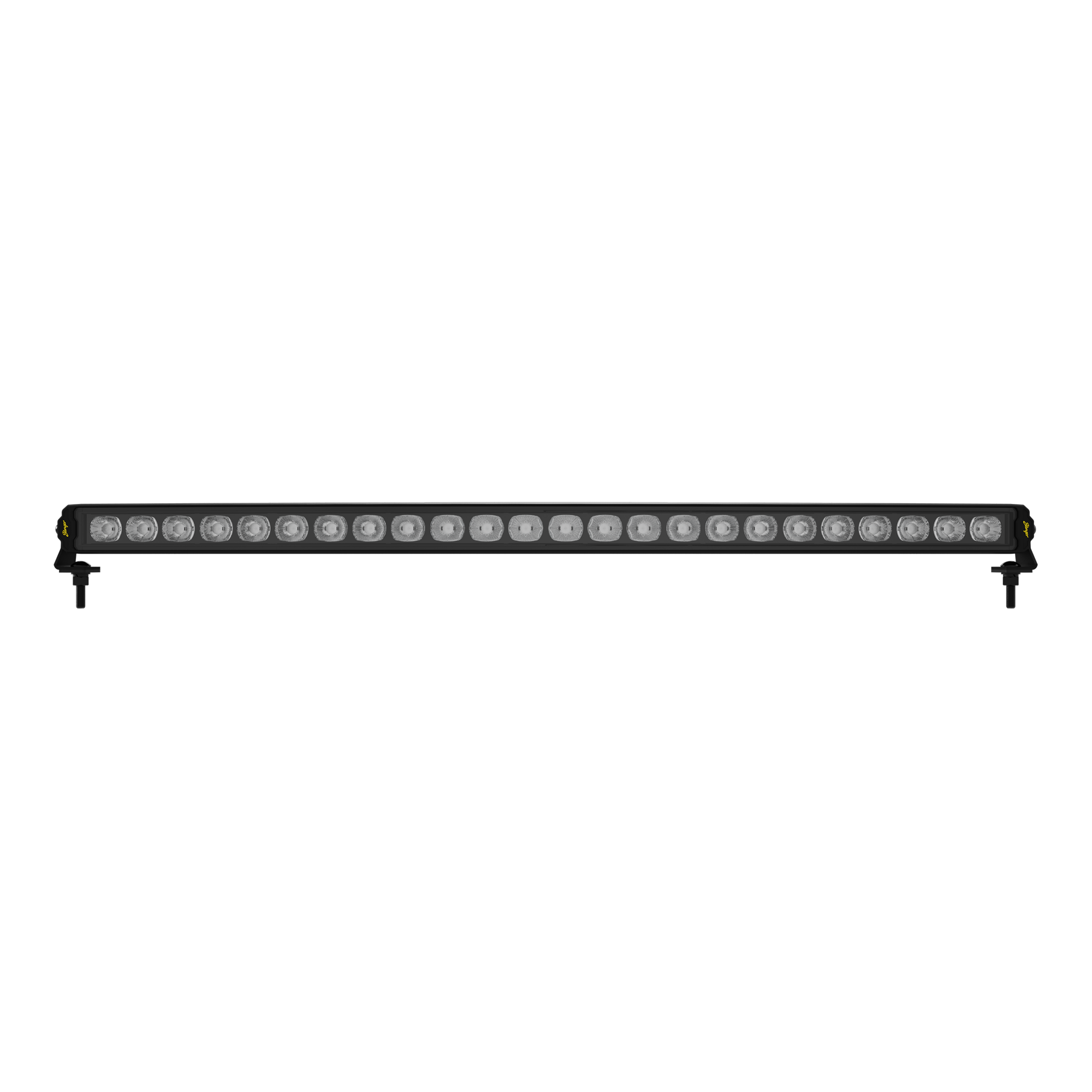 Black LED light bar with multiple circular reflectors and mounting brackets