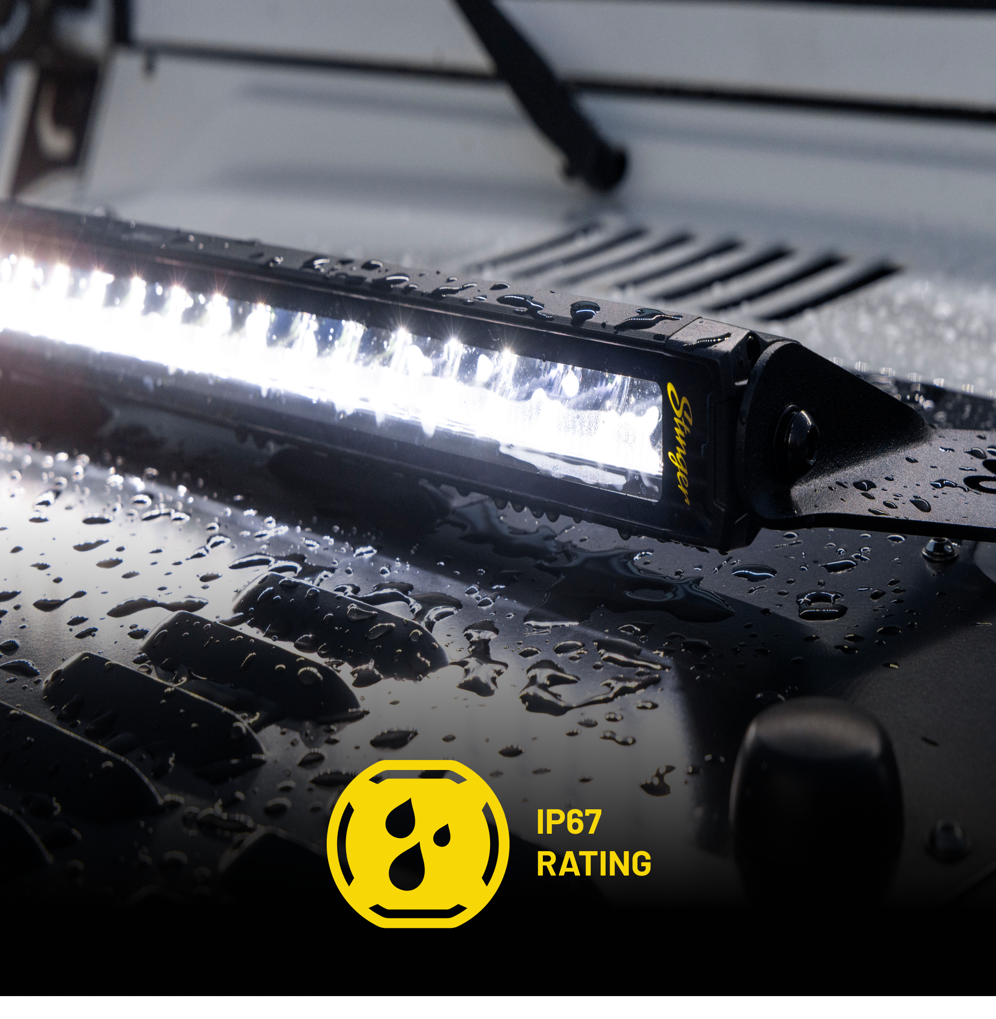 LED light bar on a vehicle roof with IP67 rating logo