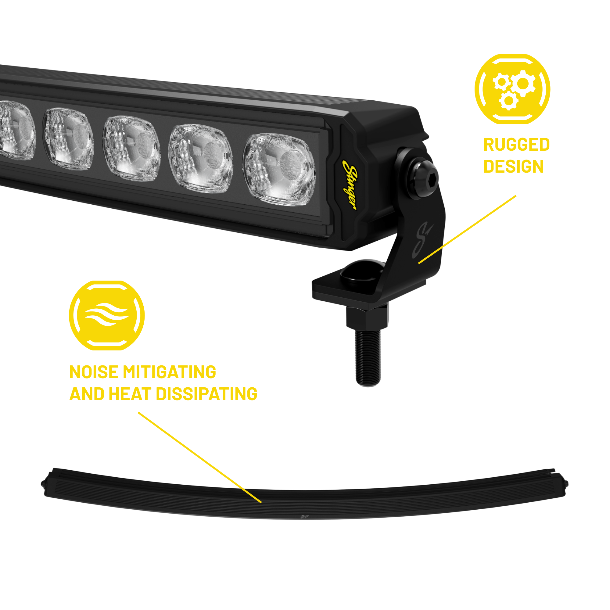 LED light bar with features highlighted on a white background