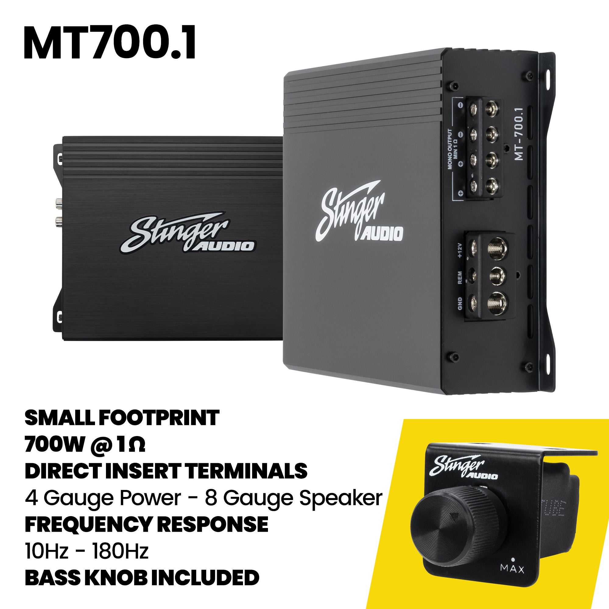 Stinger Audio Party Pack - Single 12" or 10" 700W (RMS)/1200W (Max) Loaded Ported Subwoofer Enclosure + Amplifier + Amp Wiring Kit