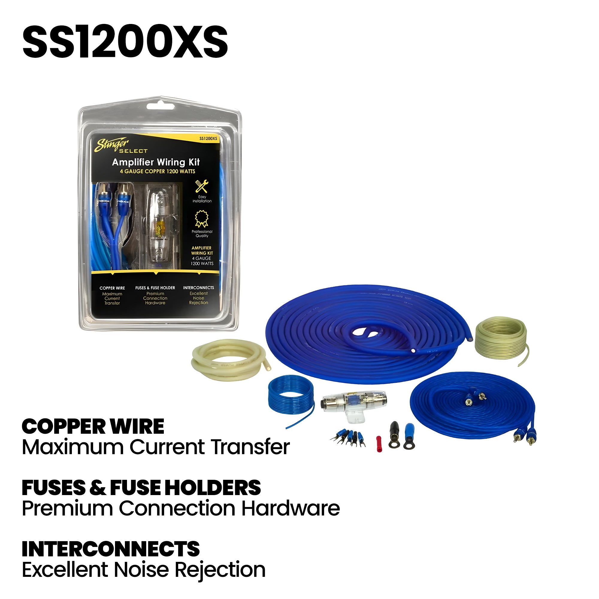 Stinger Audio Party Pack - Single 12" or 10" 700W (RMS)/1200W (Max) Loaded Ported Subwoofer Enclosure + Amplifier + Amp Wiring Kit