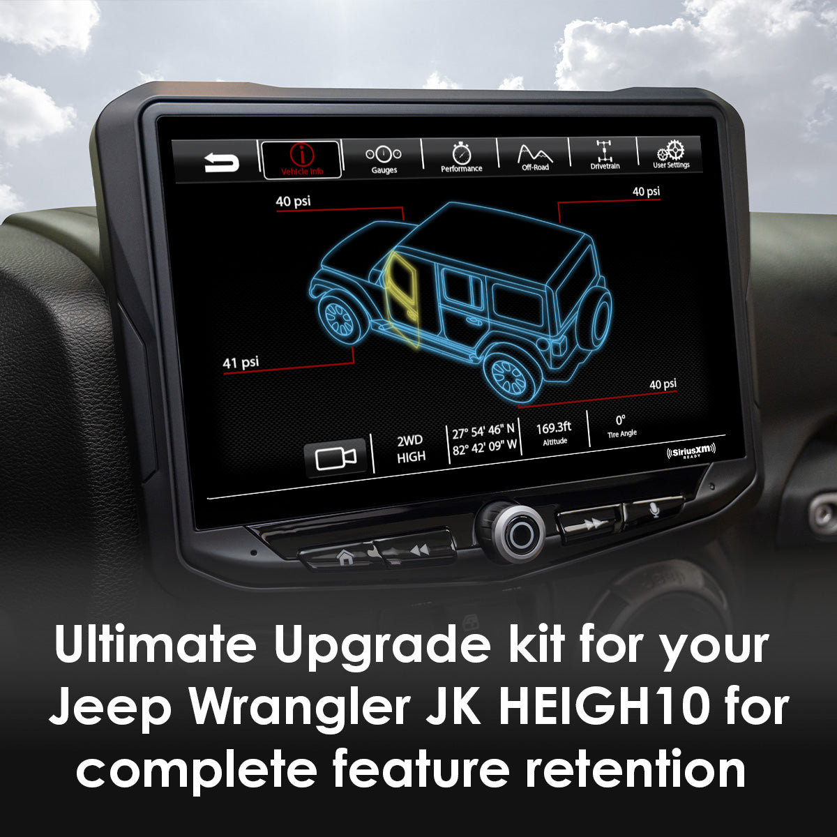 HEIGH10 Jeep Wrangler JK (2011-2018) 10" Radio Fully Integrated Kit | Displays Vehicle Information and Off-Road Mode