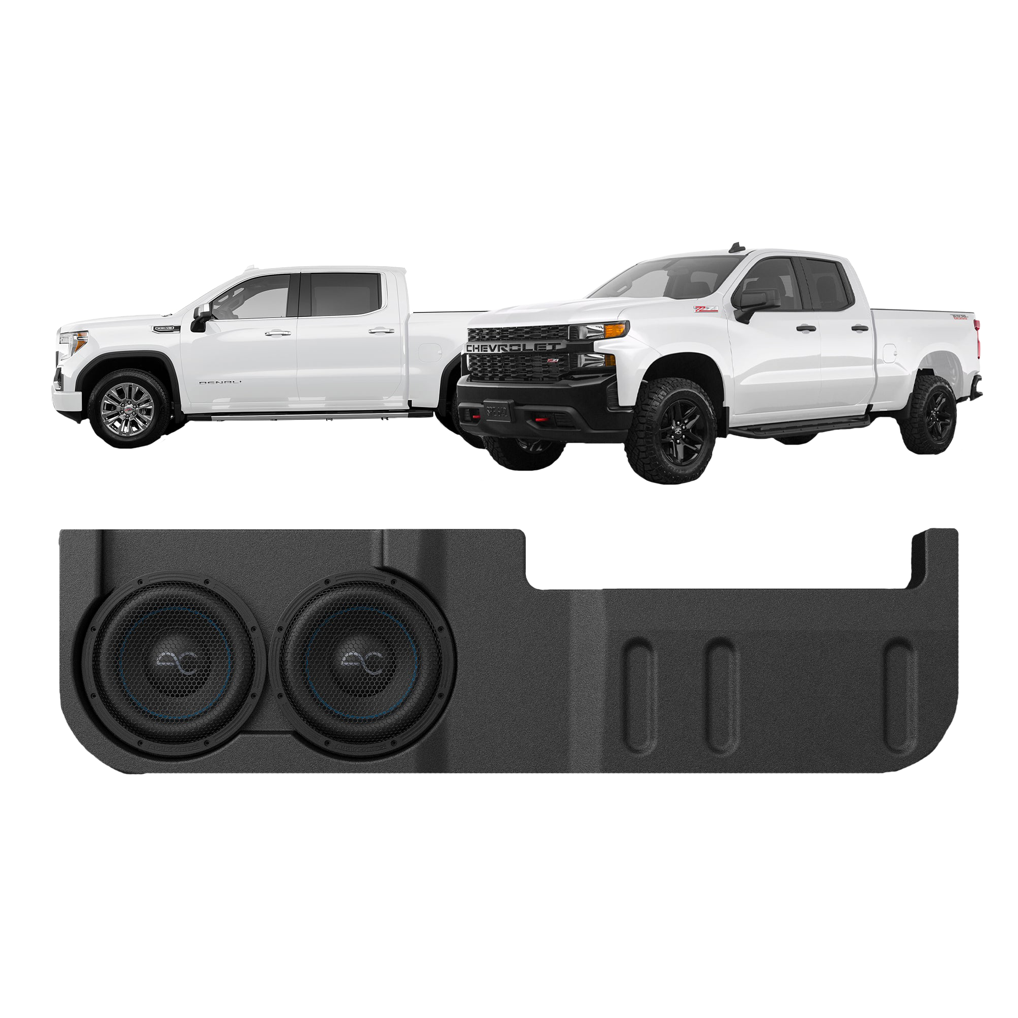 Chevy Silverado/GMC Sierra 1500 (2019+) / 2500/3500 Crew Cab (2020+) Under Seat Dual 10" Ported Loaded Subwoofer Box Enclosure by AudioControl