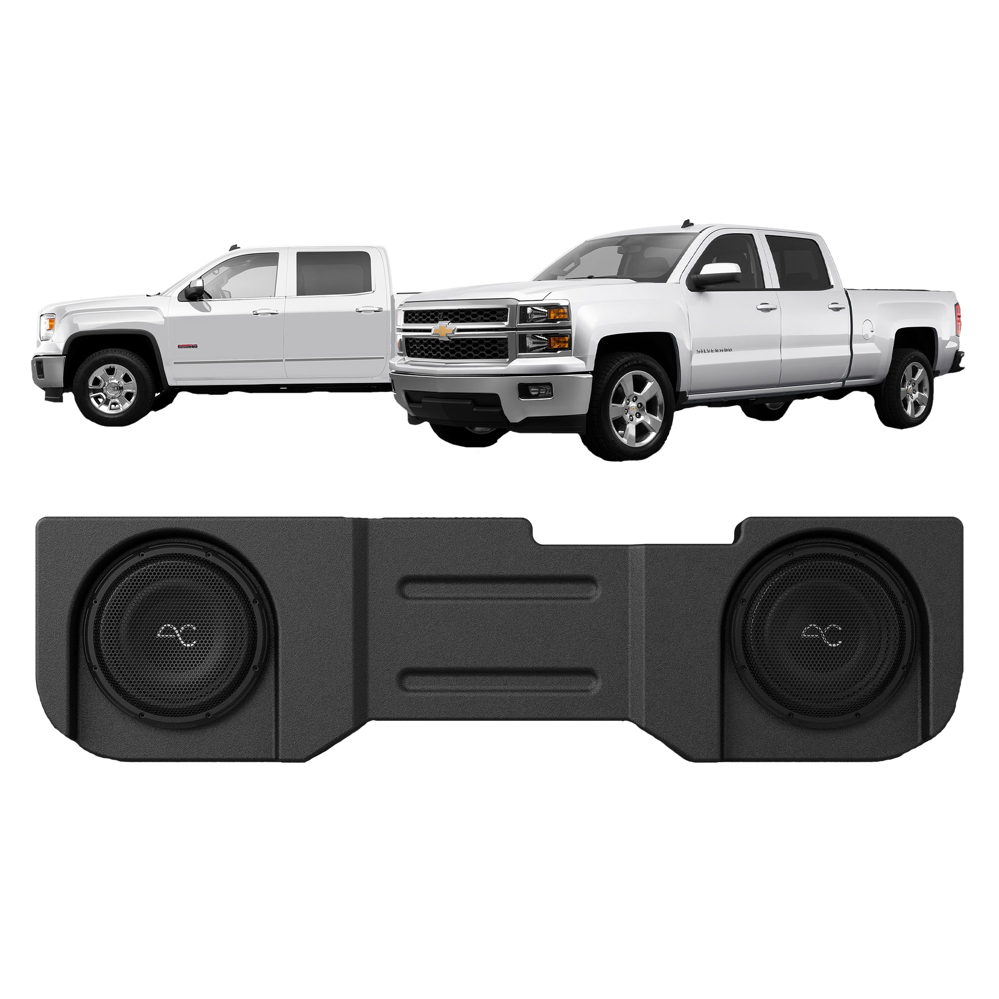 Chevy Silverado/GMC Sierra 1500 (2014-2018) / 2500/3500 (2014-2019) Under Seat Dual 10" Sealed Loaded Subwoofer Box Enclosure by AudioControl