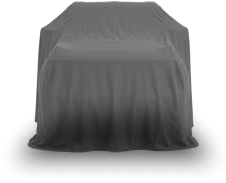 A dark gray car cover draped over a vehicle, shown against a plain white background.