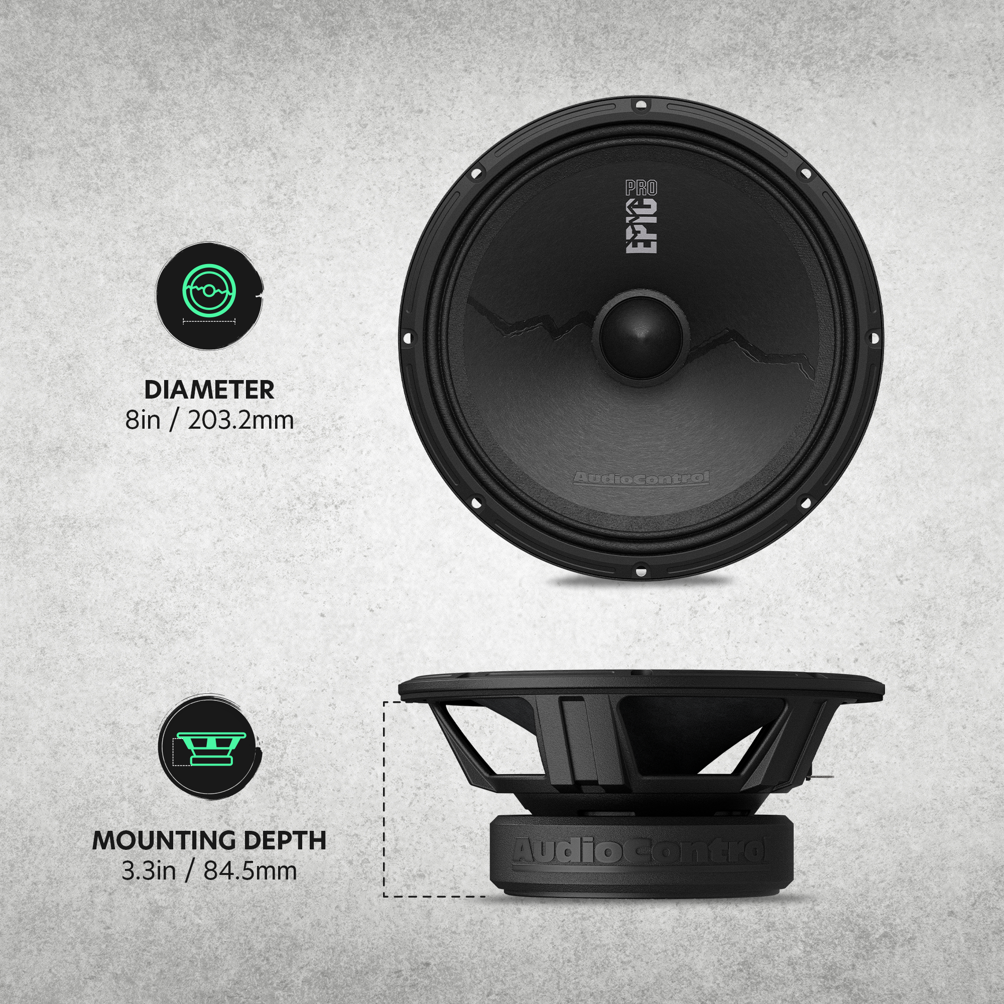 AudioControl EPIC PRO Series 8" Midrange Speakers, 250W RMS/350W Max (Pair)