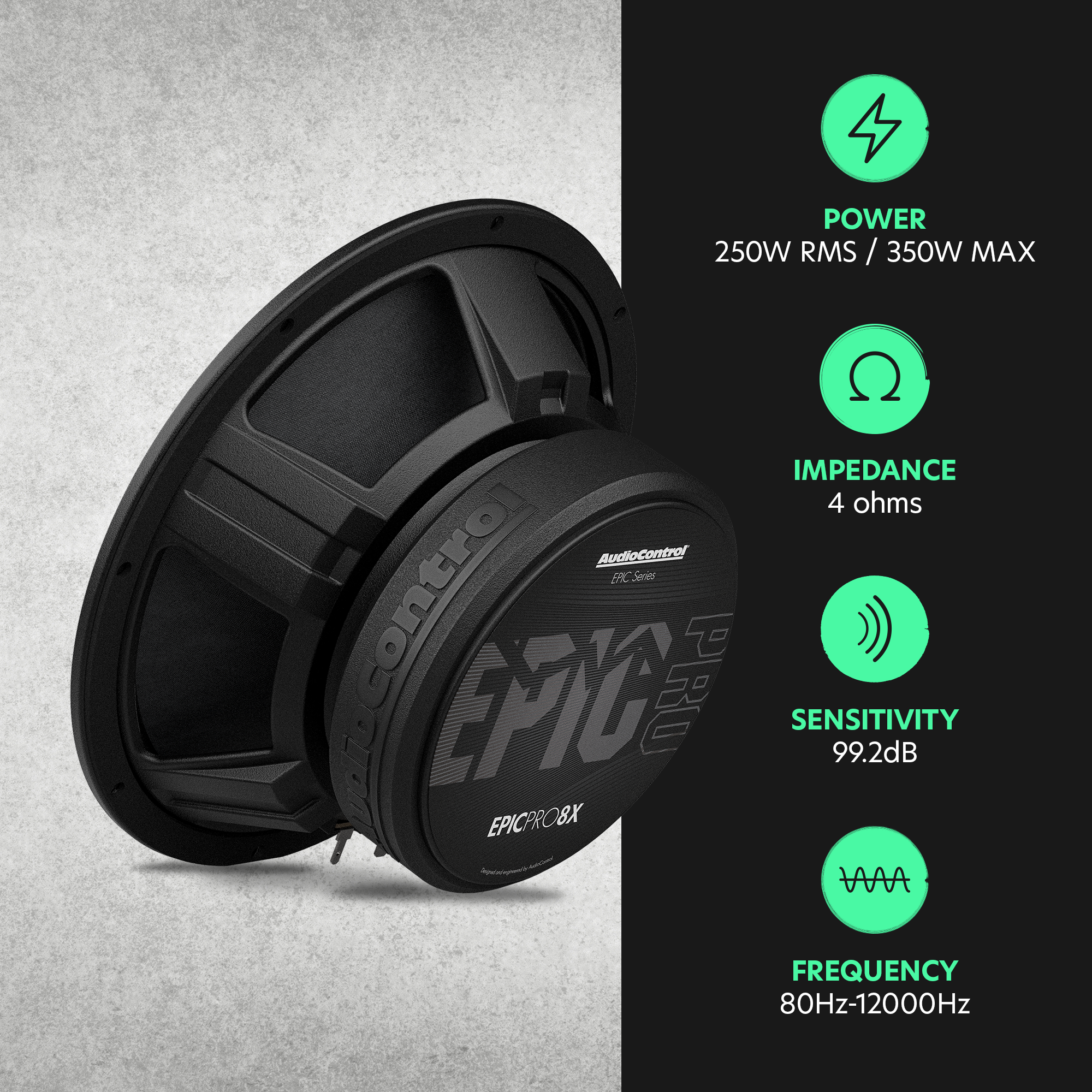 AudioControl EPIC PRO Series 8" Midrange Speakers, 250W RMS/350W Max (Pair)
