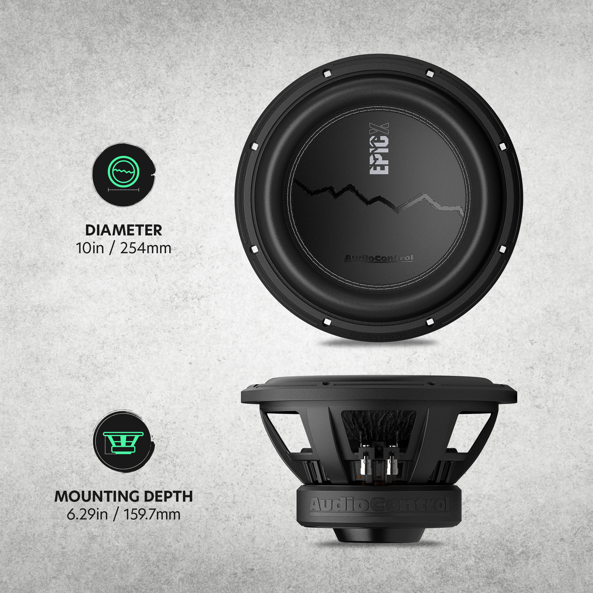 AudioControl EPICX Series 10" Subwoofer, Dual Voice Coil (DVC), 500W RMS/750W Max