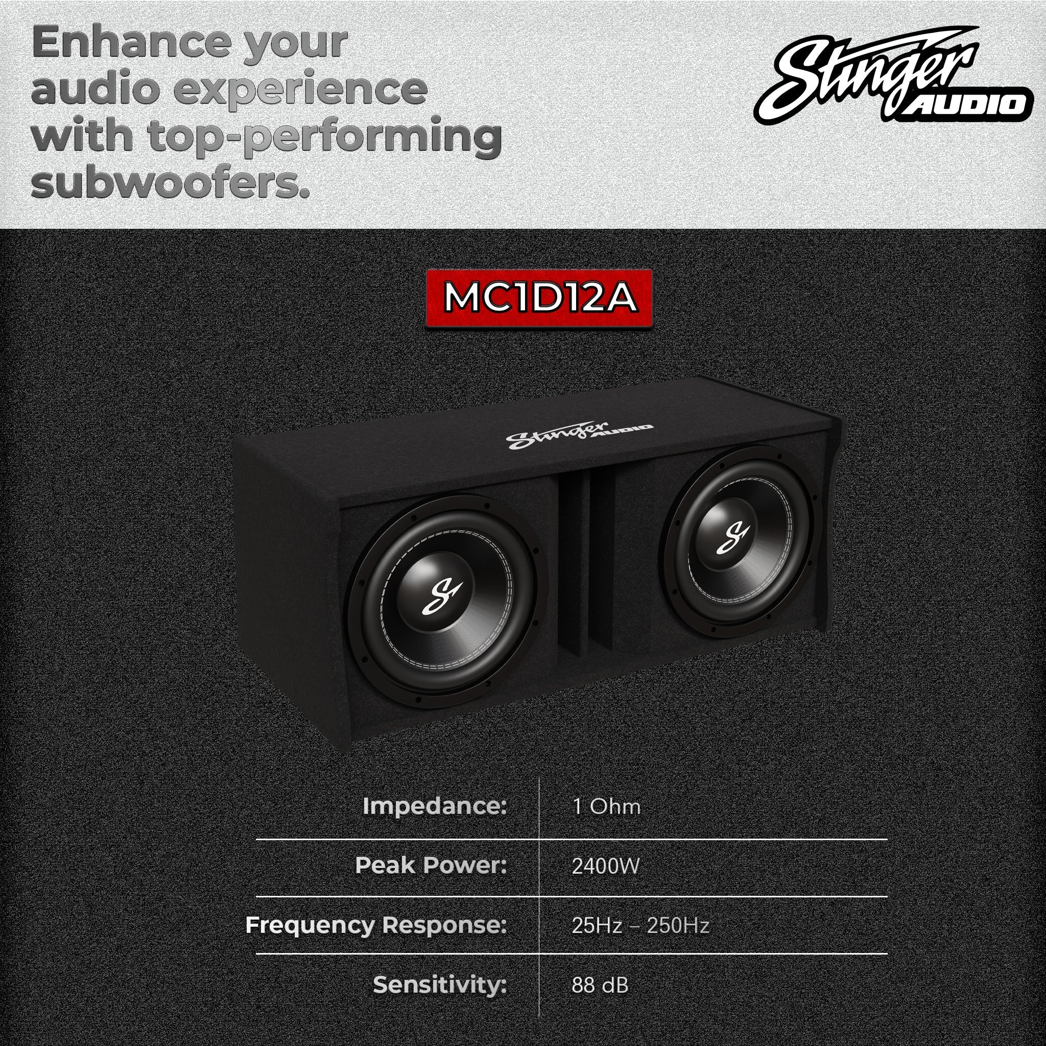Dual 12" 1,400 Watt (RMS) Loaded Ported Subwoofer Box Enclosure (1,400 Watts RMS/2,400 Watts Max)