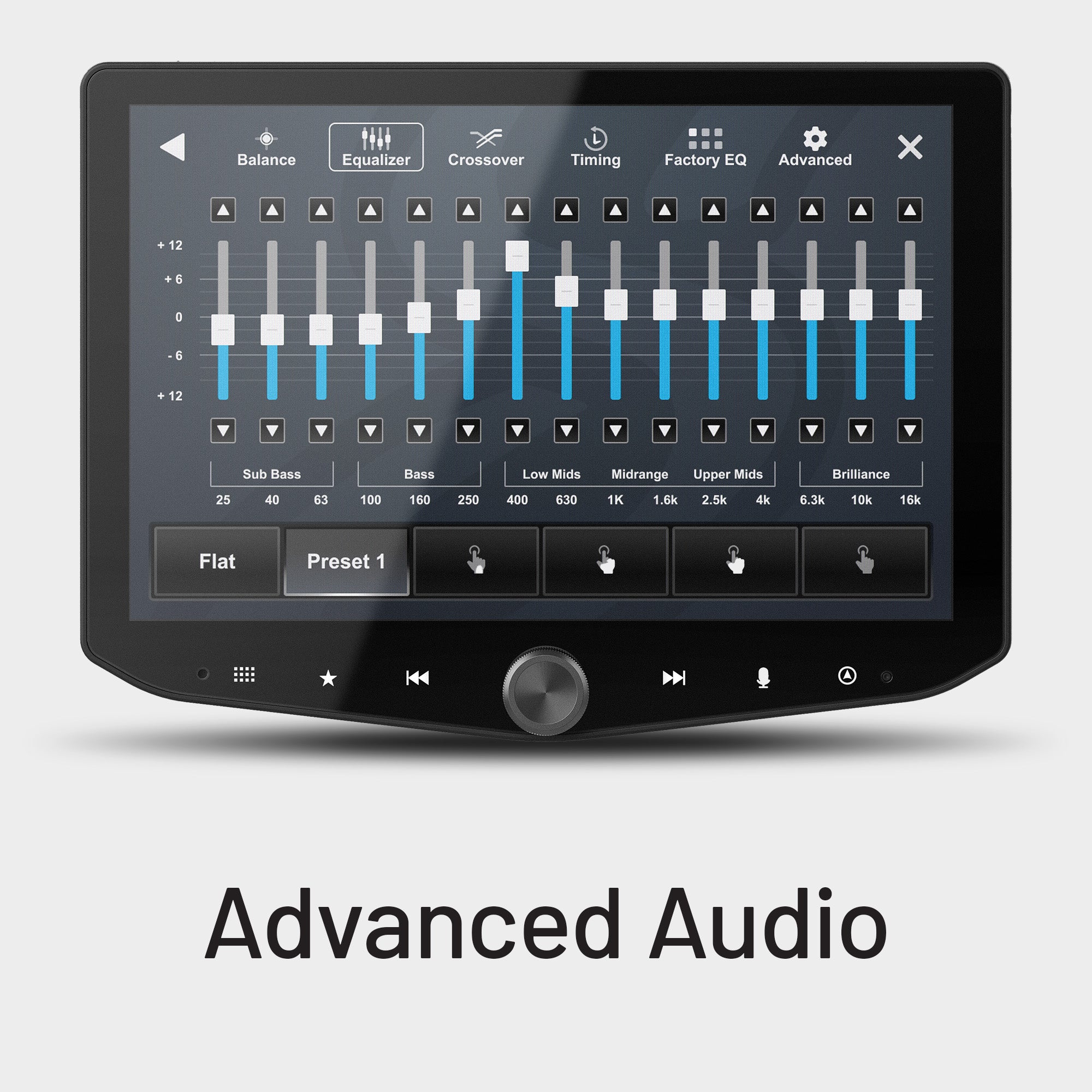 Digital audio equalizer interface on a touchscreen display