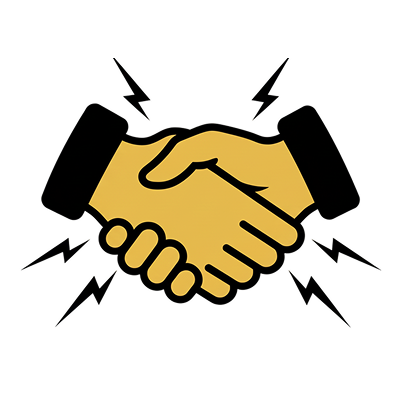 Handshake icon with lightning bolts