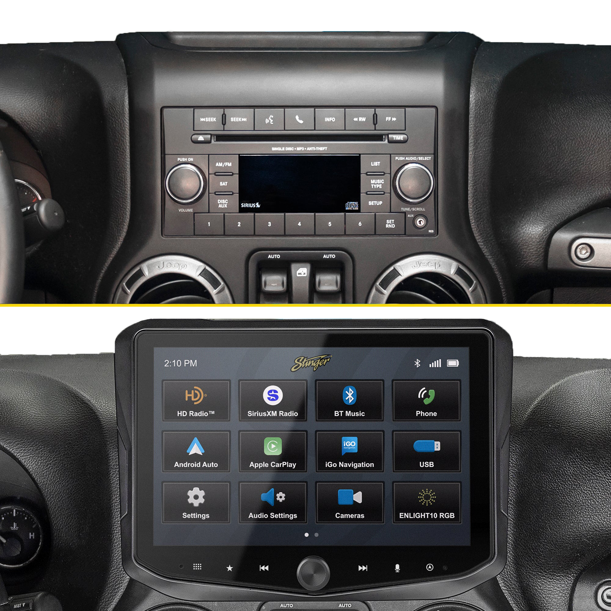HORIZON10 Jeep Wrangler JK (2011-2018) 10" Radio Fully Integrated Kit | Displays Vehicle Information and Off-Road Mode