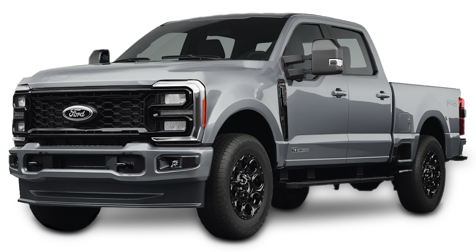 Silver Ford truck on a white background