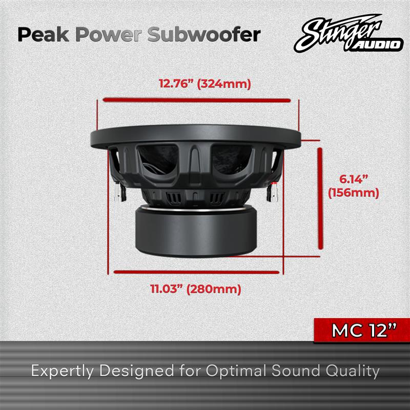 12" 700 Watt (RMS) MC1 Series Peak Power Car Subwoofer (700 Watts RMS/1,200 Watts Max)