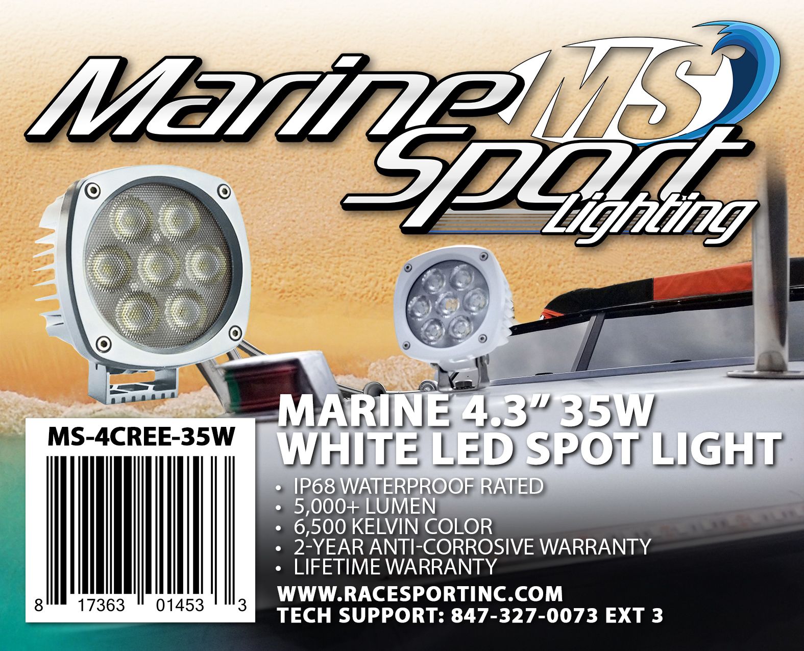 4.3in Marine Spot Docking Light 35W/5,000LM IP67 Professional Grade
