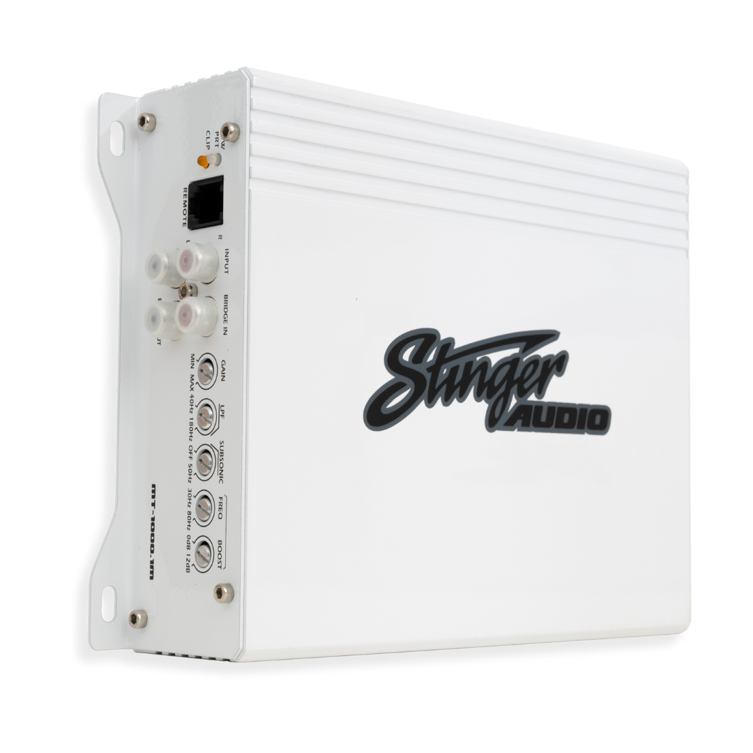 Stinger Audio monoblock marine amplifier in the color white