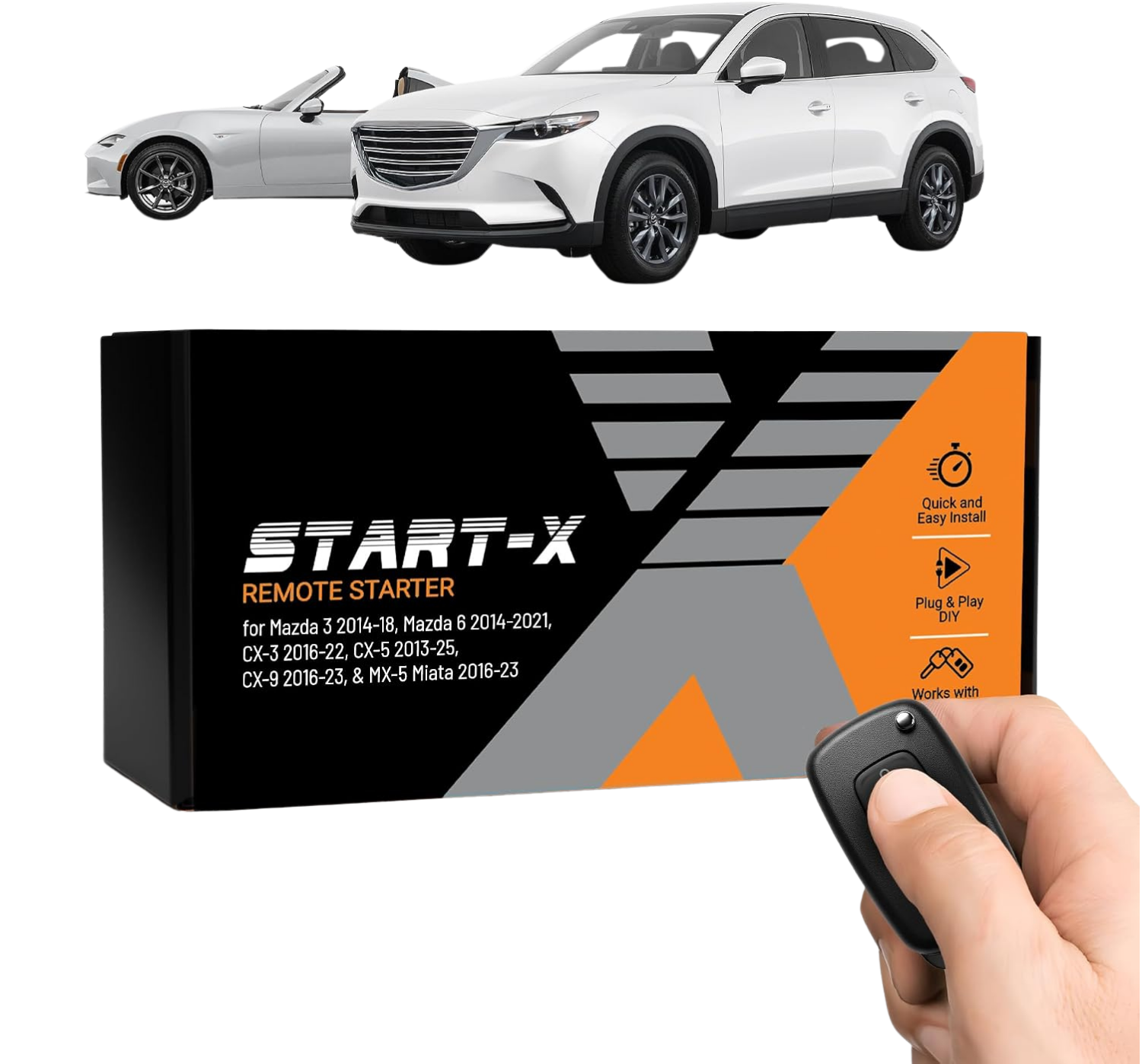 Start-X Plug & Play Remote Starter Kit for Select Mazda Vehicles | 3 (2014-2018), 6 (2014-2021) & More | Push-to-Start & Key Blade Ignition, Lock-Unlock-Lock Start