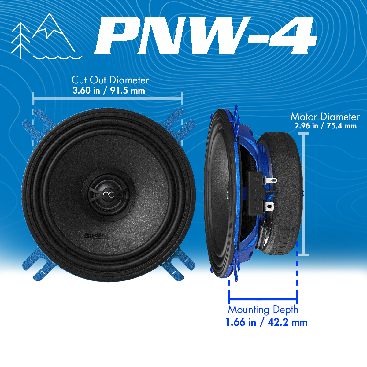 AudioControl PNW Series Car Speakers, 4" Coaxial High-Fidelity, 50 Watt RMS/75 Watt Max, 3 Ohm (Pair)