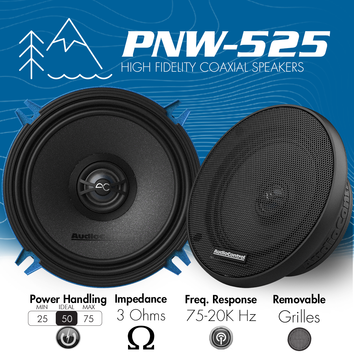 AudioControl PNW Series 5.25" 50 Watt (RMS) High-Fidelity Coaxial Speakers (Pair)