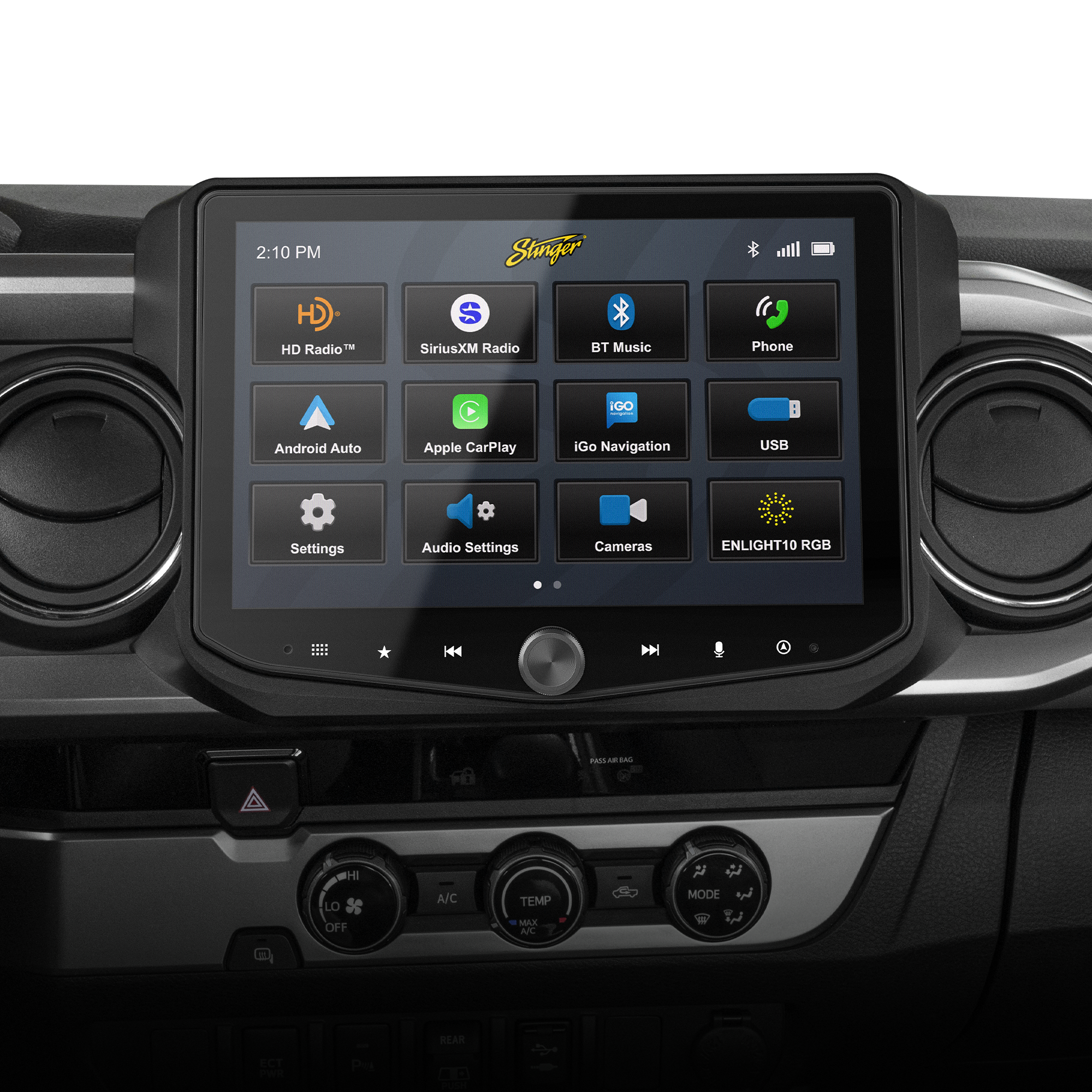 Stinger vehicle infotainment touchscreen display with navigation