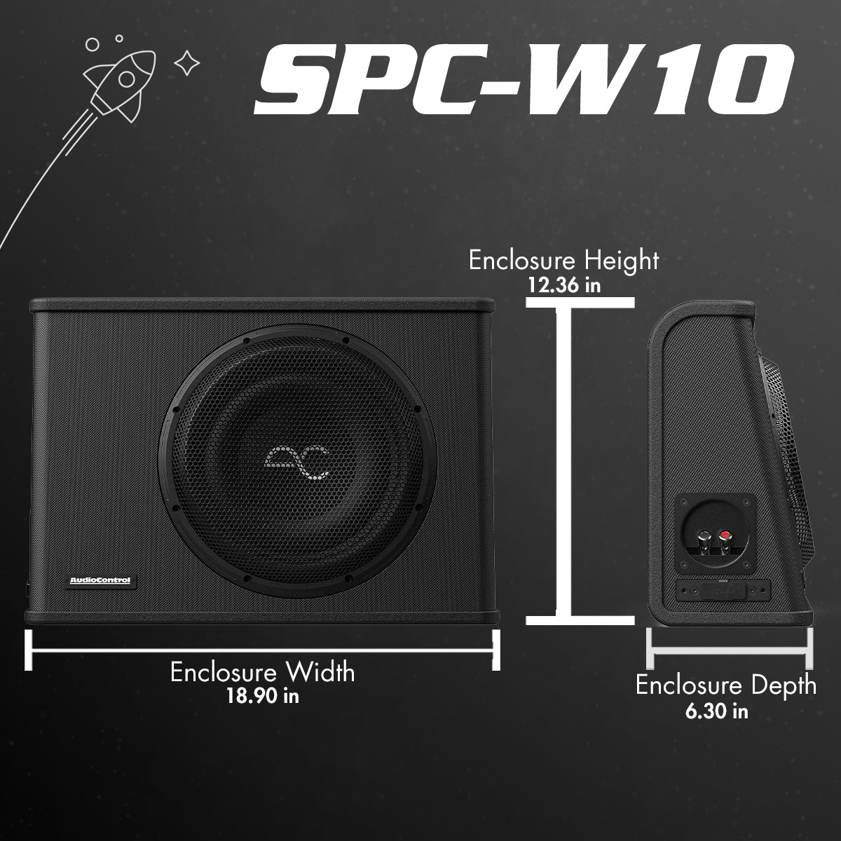 AudioControl 400 Watt (RMS) Space Series Sealed Wedge Subwoofer Box Enclosure (400 Watt RMS/600 Watt Max) | 10" or 12"