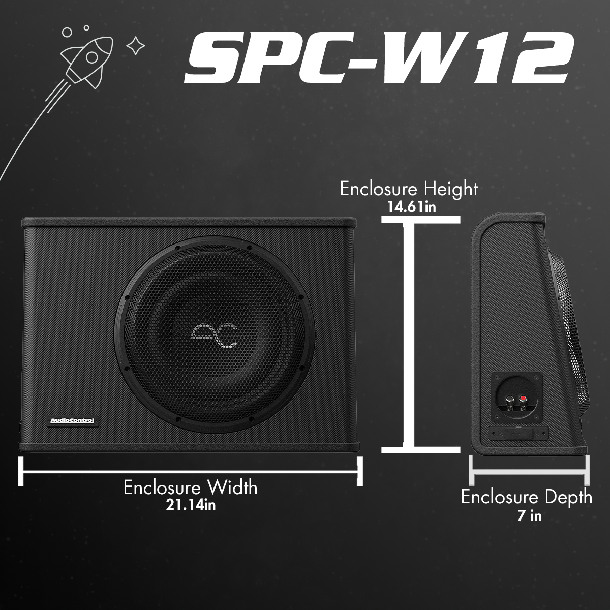 AudioControl 400 Watt (RMS) Space Series Sealed Wedge Subwoofer Box Enclosure (400 Watt RMS/600 Watt Max) | 10" or 12"