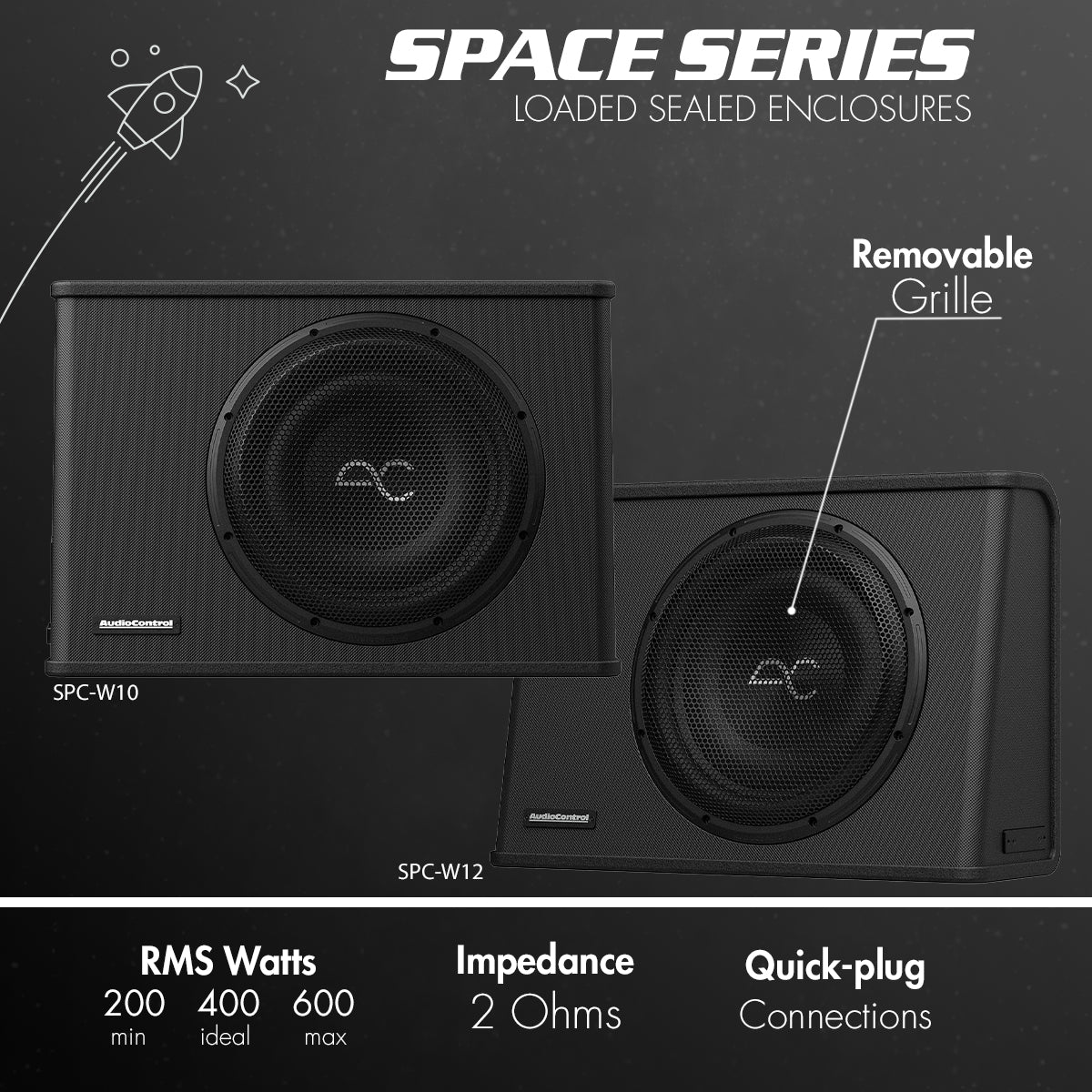 AudioControl 400 Watt (RMS) Space Series Sealed Wedge Subwoofer Box Enclosure (400 Watt RMS/600 Watt Max) | 10" or 12"