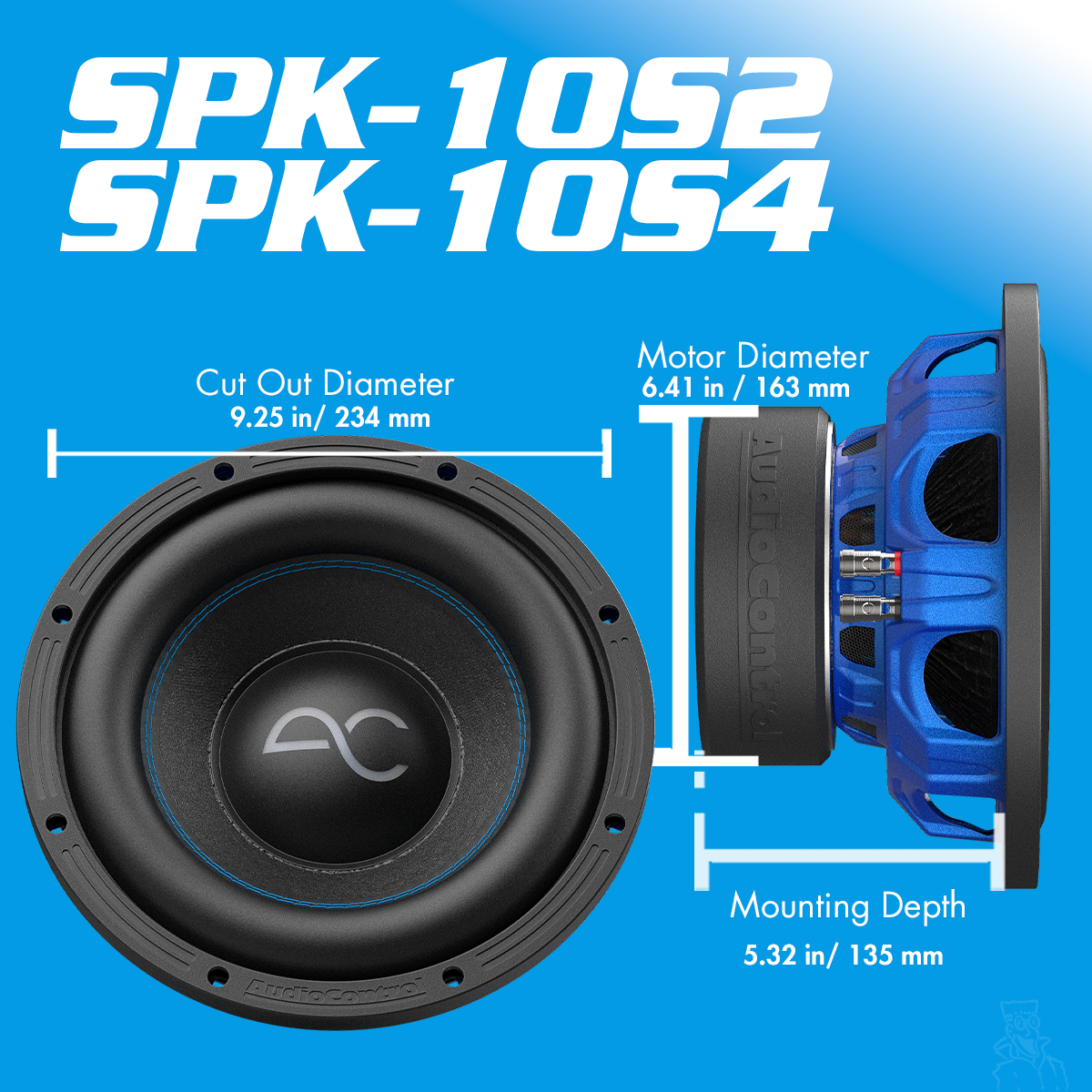 AudioControl Spike Series 10" 500 Watt (RMS) Single High-Performance Subwoofer | 2-OHM or 4-OHM (500 Watt RMS/700 Watt Max)