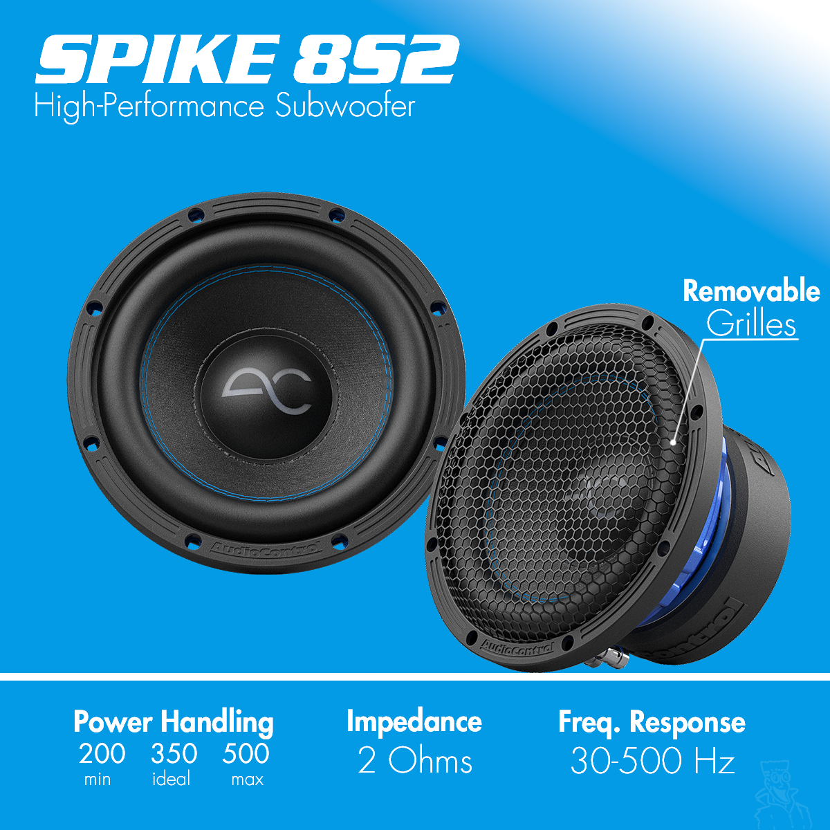 AudioControl Spike Series 8" 350 Watt (RMS) Single High-Performance Subwoofer | 2-OHM or 4-OHM (350 Watt RMS/500 Watt Max)