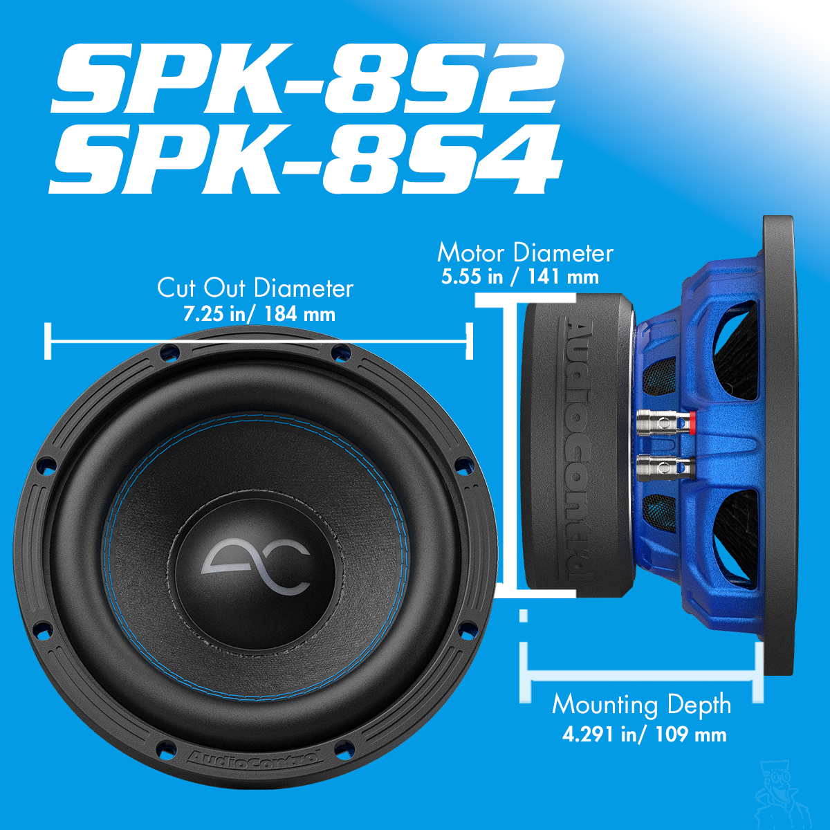 AudioControl Spike Series 8" 350 Watt (RMS) Single High-Performance Subwoofer | 2-OHM or 4-OHM (350 Watt RMS/500 Watt Max)