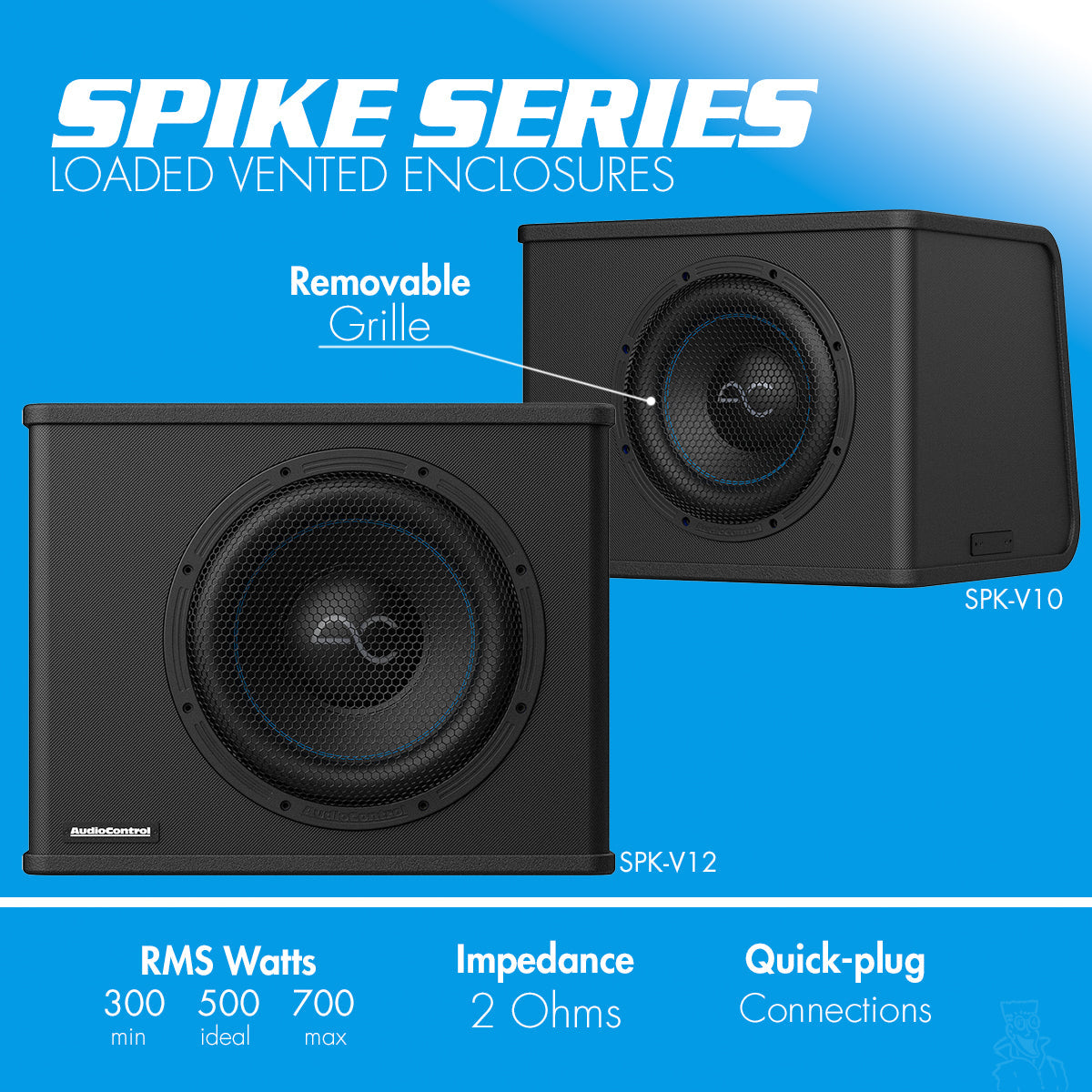 AudioControl 350/500 Watt (RMS) Spike Series Vented Subwoofer Box Enclosure | 8" 10" 12"