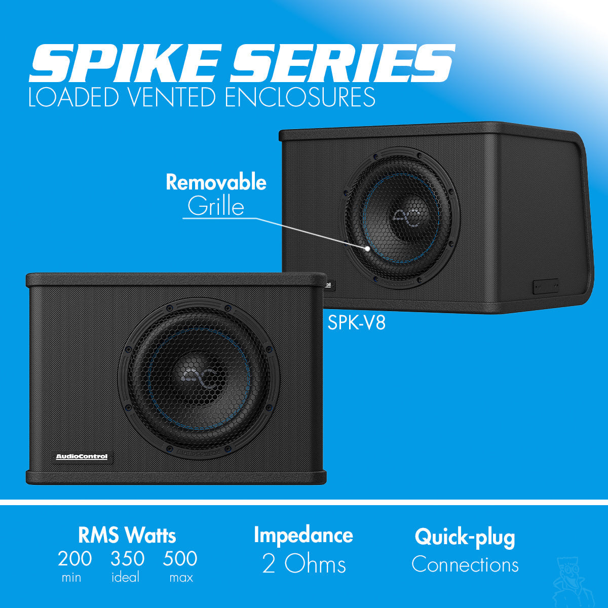 AudioControl 350/500 Watt (RMS) Spike Series Vented Subwoofer Box Enclosure | 8" 10" 12"
