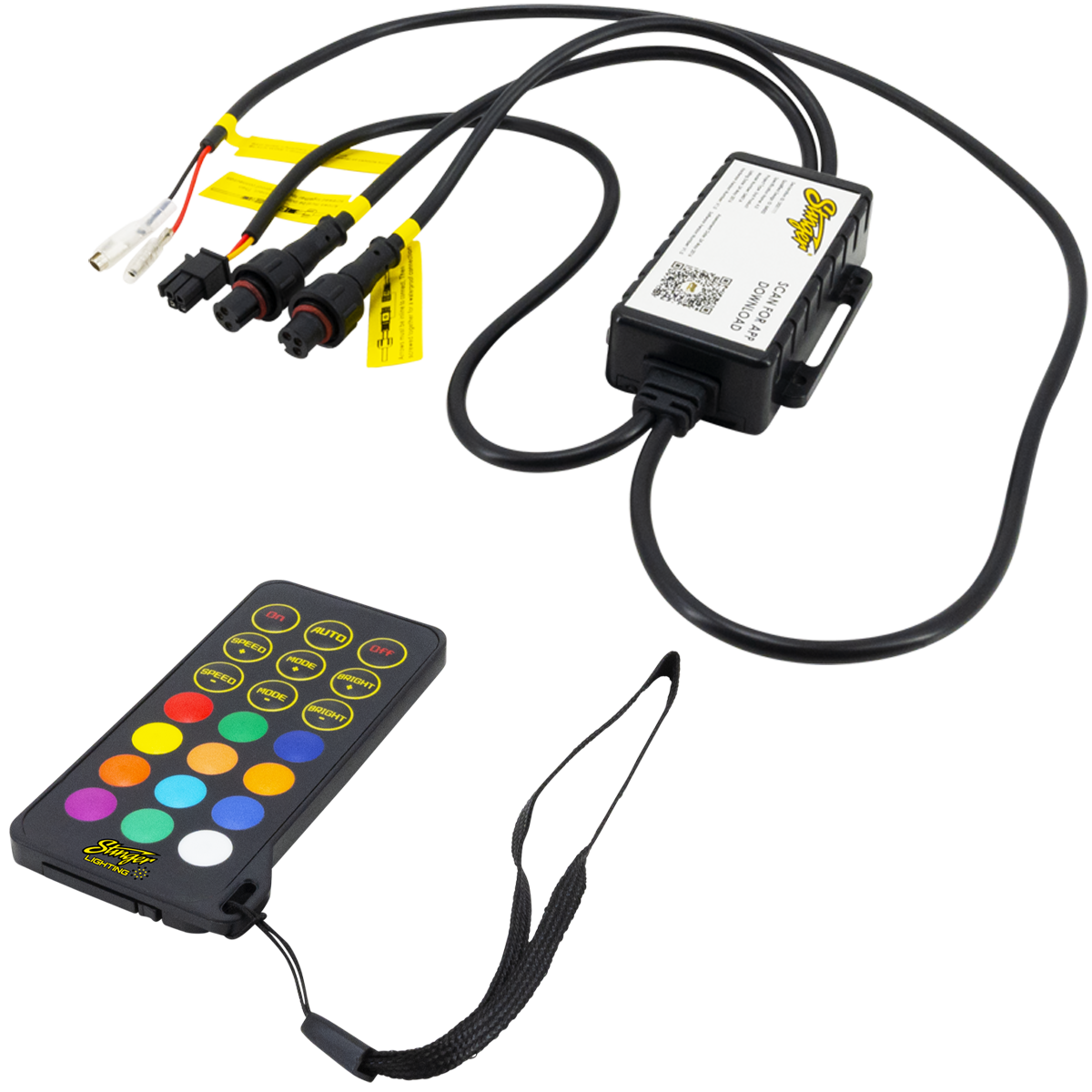 Stinger 6-Pc Dynamic RGB LED Underglow Strip Light Kit, On/Off Adapter & Bluetooth Remote - ENLIGHT10 App Compatible