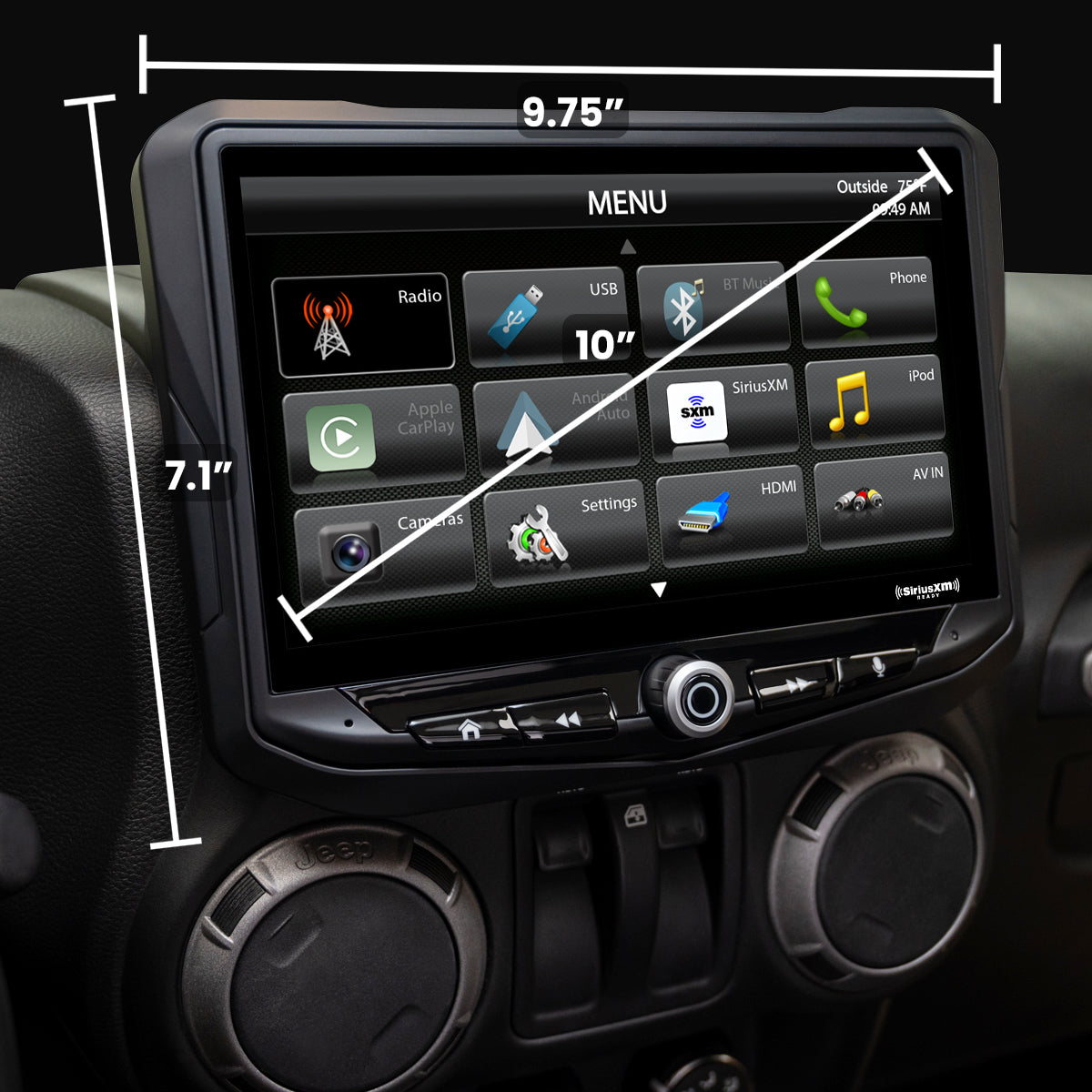 HEIGH10 Jeep Wrangler JK (2011-2018) 10" Radio Fully Integrated Kit | Displays Vehicle Information and Off-Road Mode